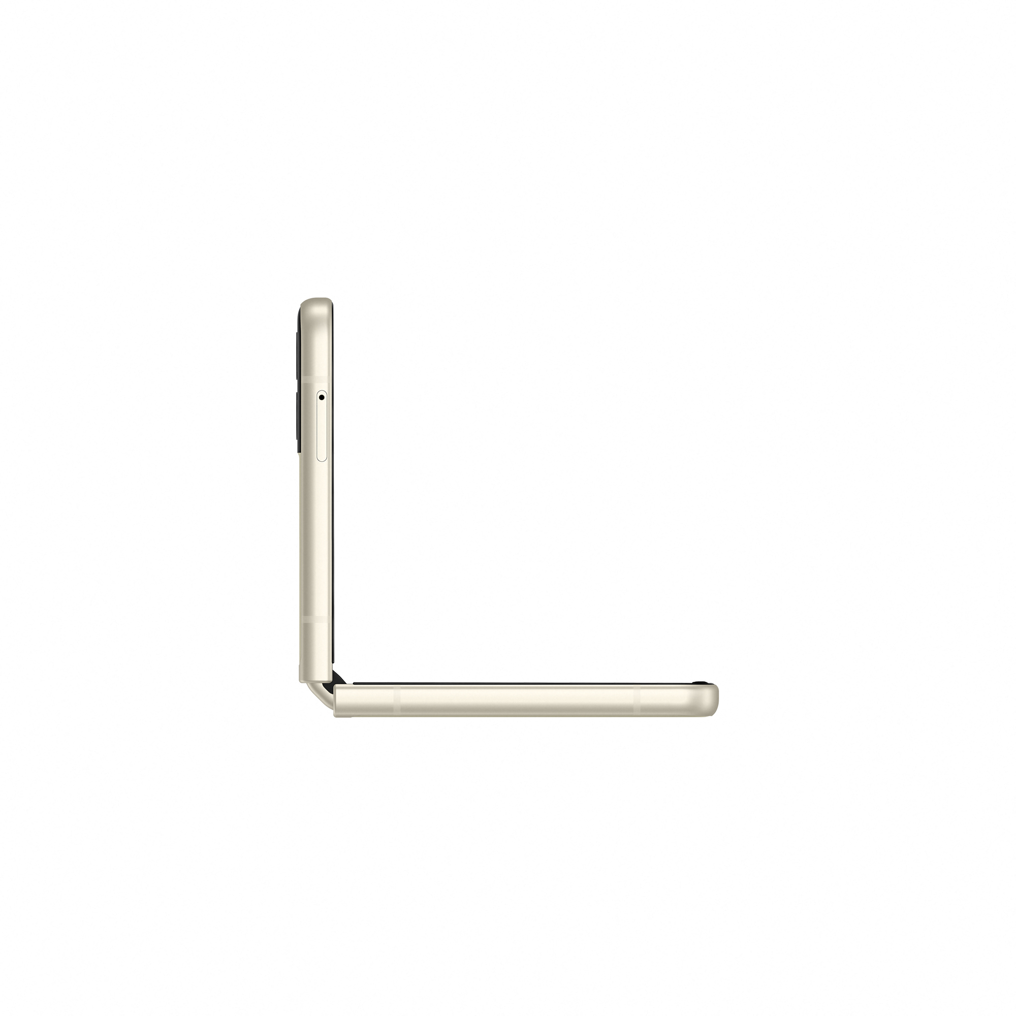 Srebrny smartfon złożony, na białym tle.