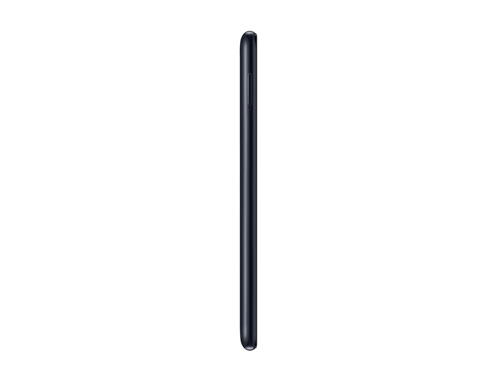 Smartphone blu, vista laterale. Sfondo bianco.