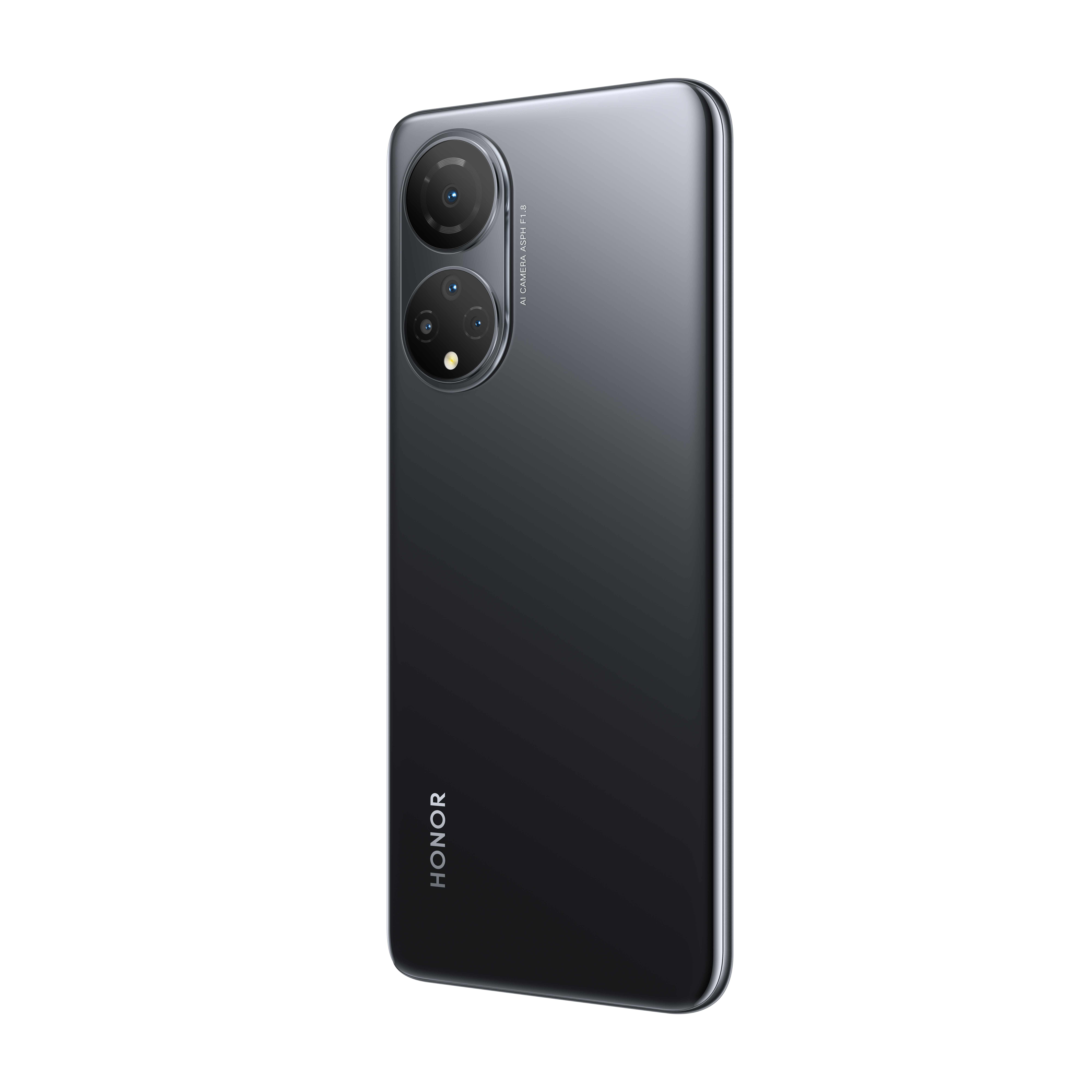 Dunkelgraue HONOR-Telefonrückseite mit zwei Kameras und dem HONOR-Logo.