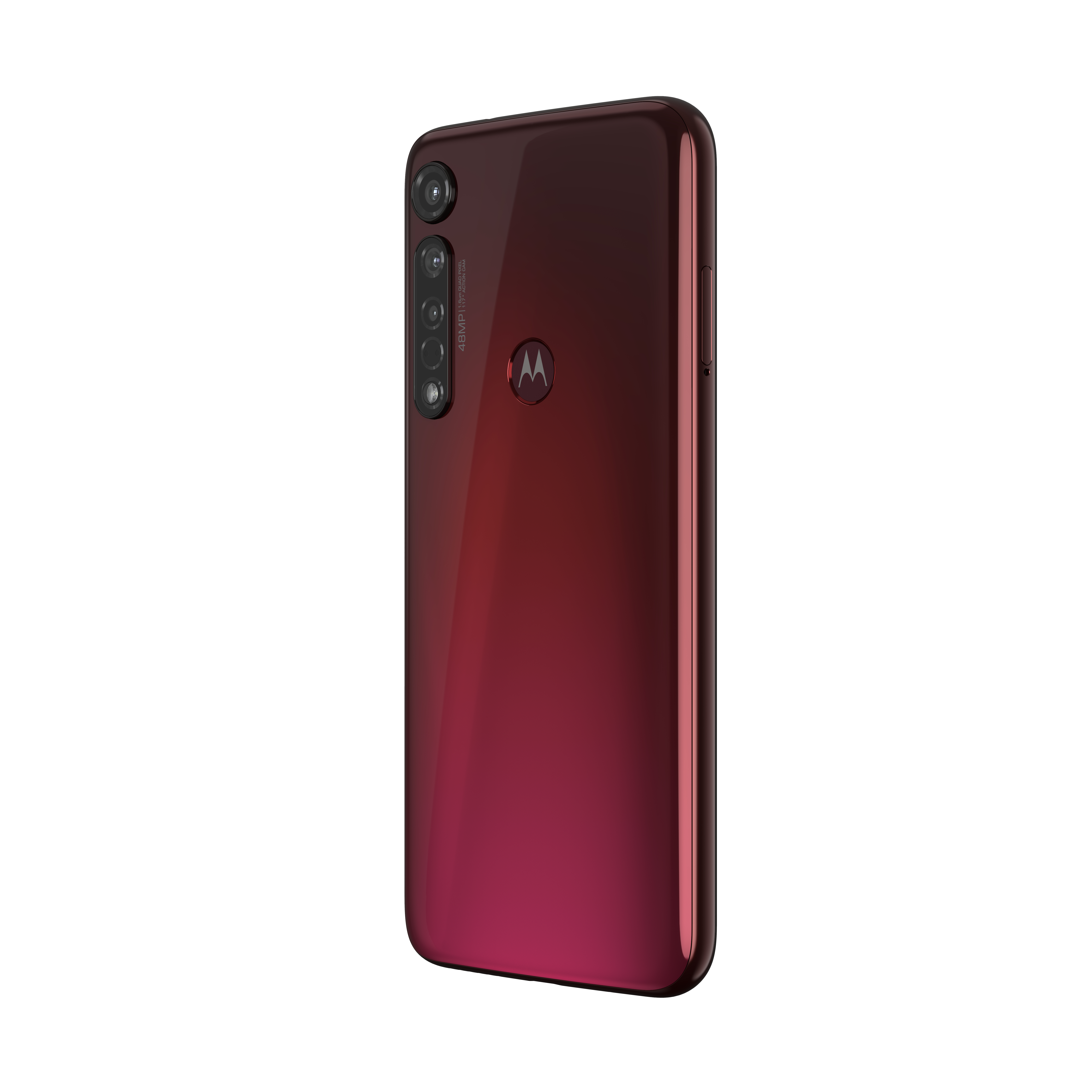 Rückseite eines Smartphones mit rotem Farbverlauf. Das Kameramodul befindet sich oben links.