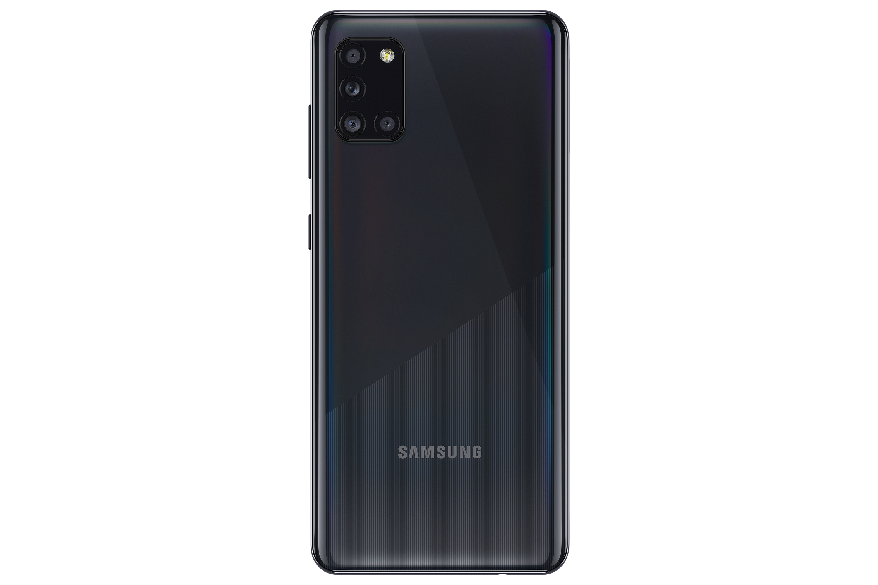 Parte trasera de un teléfono negro con múltiples cámaras. Logotipo de Samsung visible en la parte inferior.