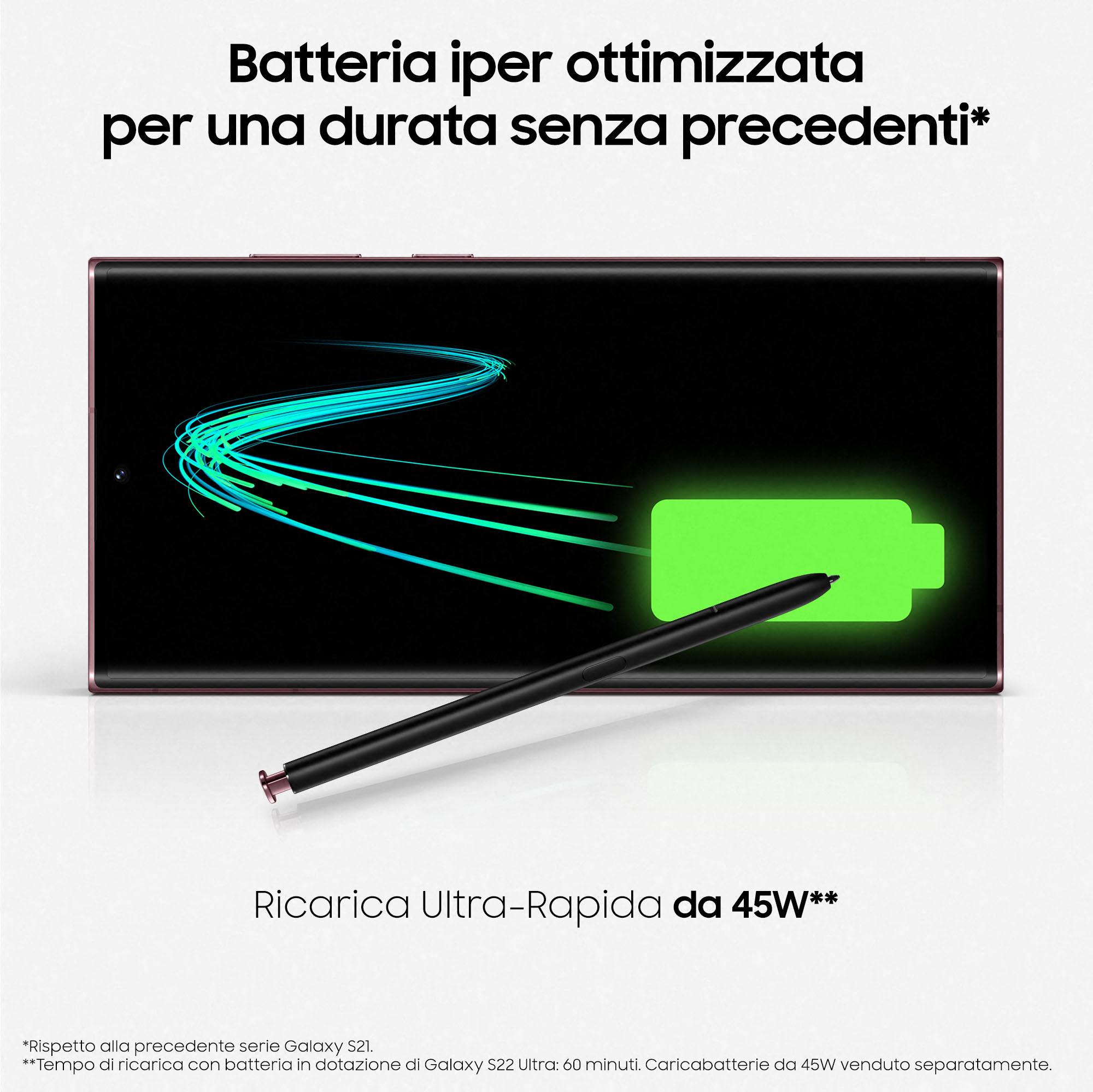 Telefondisplay zeigt das Laden des Akkus mit Stift, Text über ultraschnelles Laden.