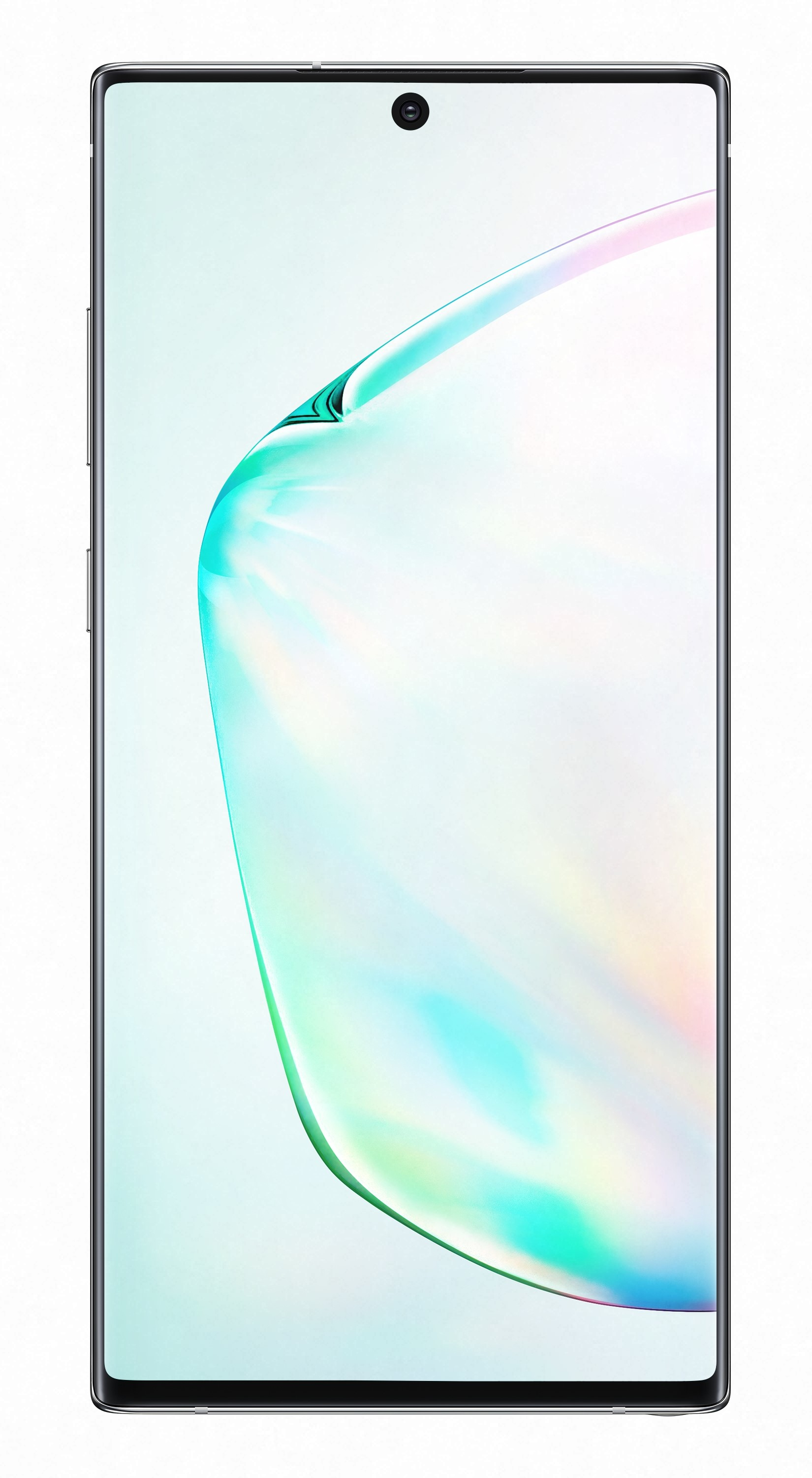 Smartphone-Vorderansicht mit geschwungenem Display auf weißem Hintergrund.