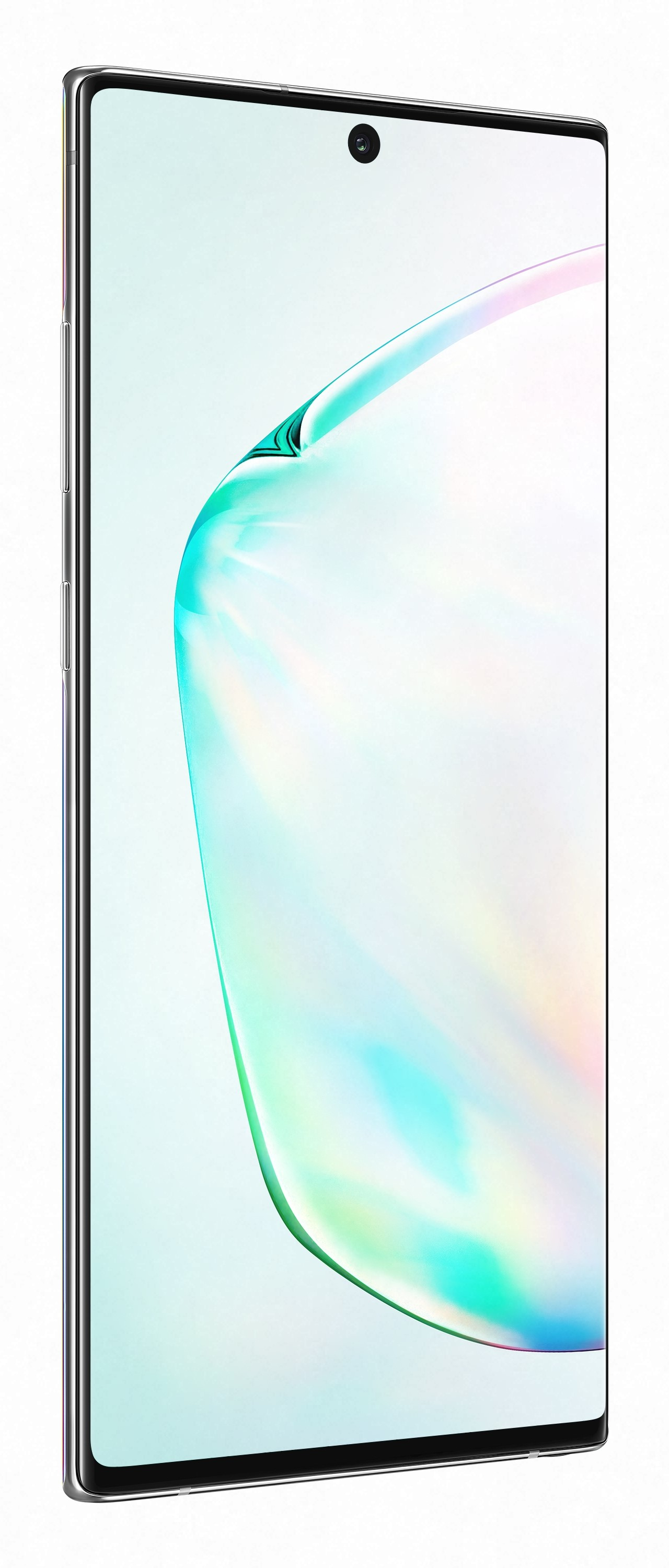 Ein Smartphone in Silber mit einer einzelnen Frontkamera.