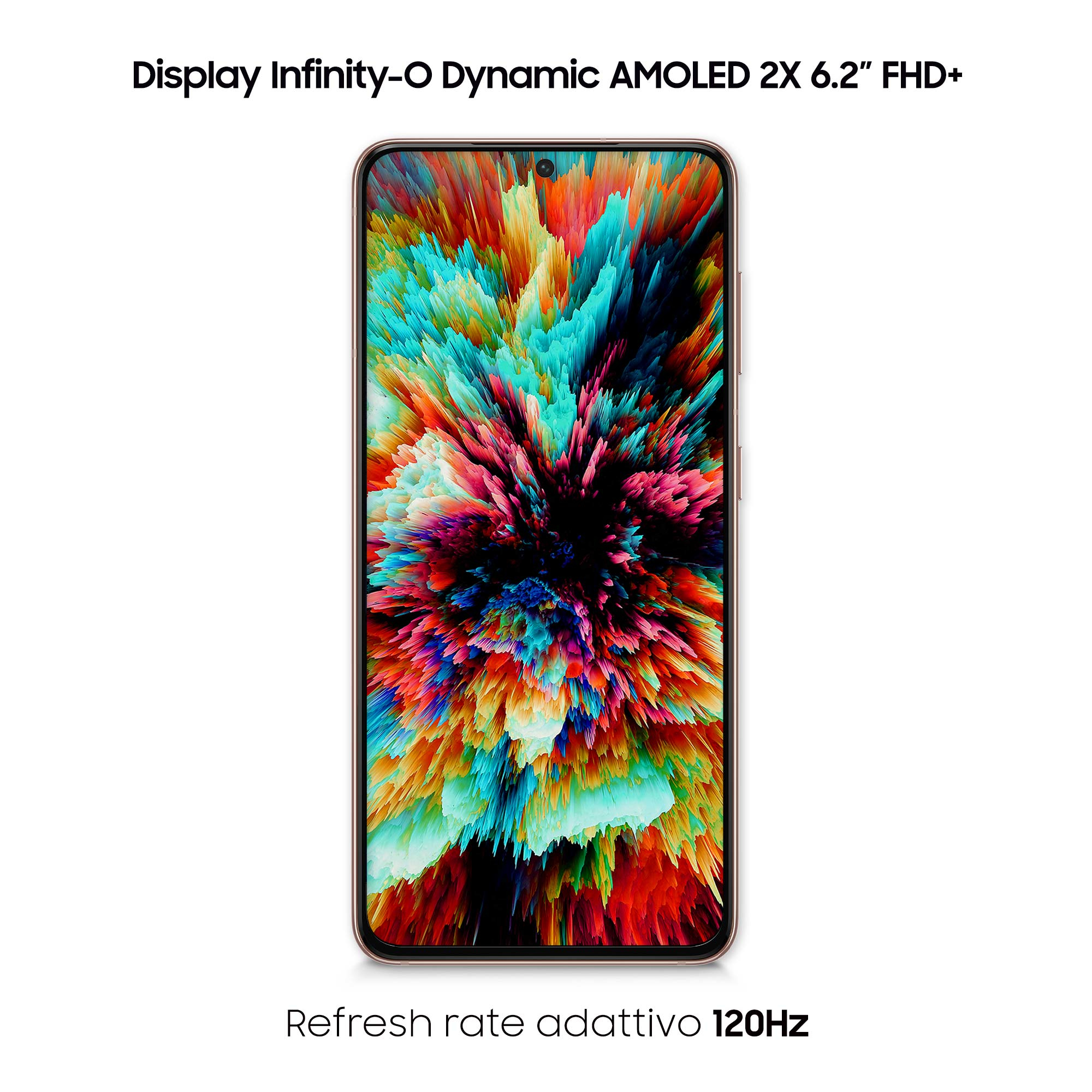 Smartphone mit bunter abstrakter Kunst auf dem Bildschirm. Weißer Hintergrund.