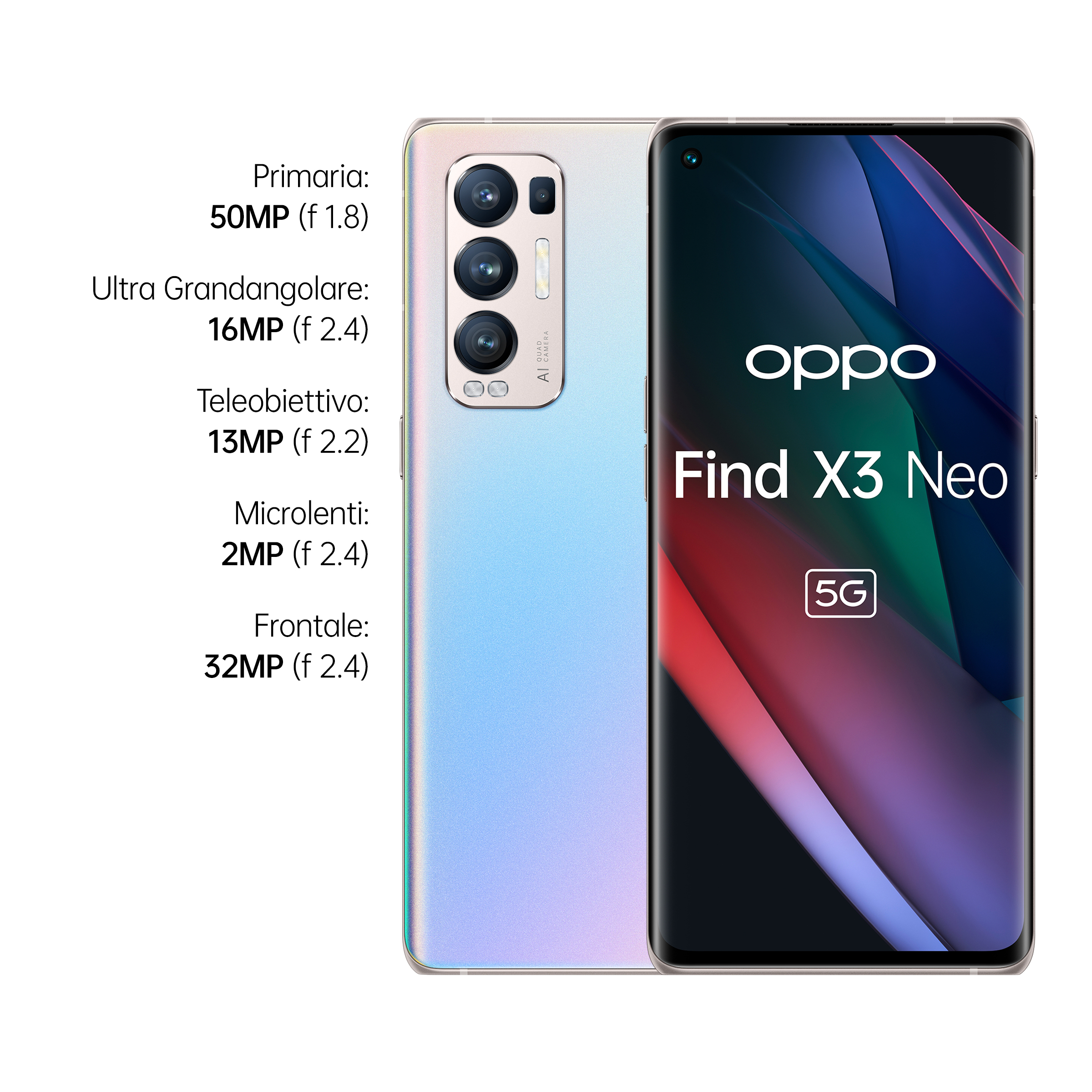 Un teléfono con su pantalla mostrando especificaciones y un segundo teléfono con su parte trasera.