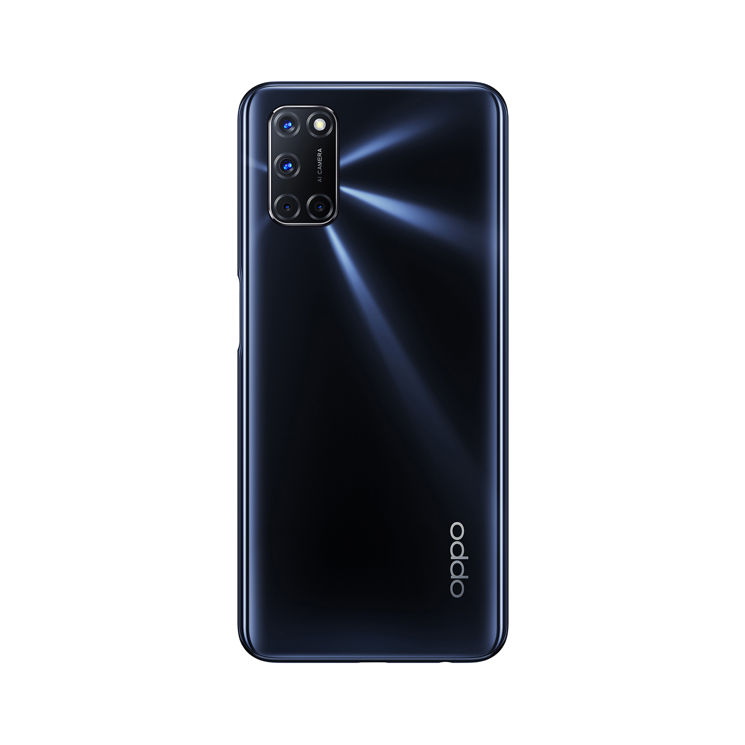 Schwarzes Telefon mit vier Rückkameras und dem Oppo-Logo.