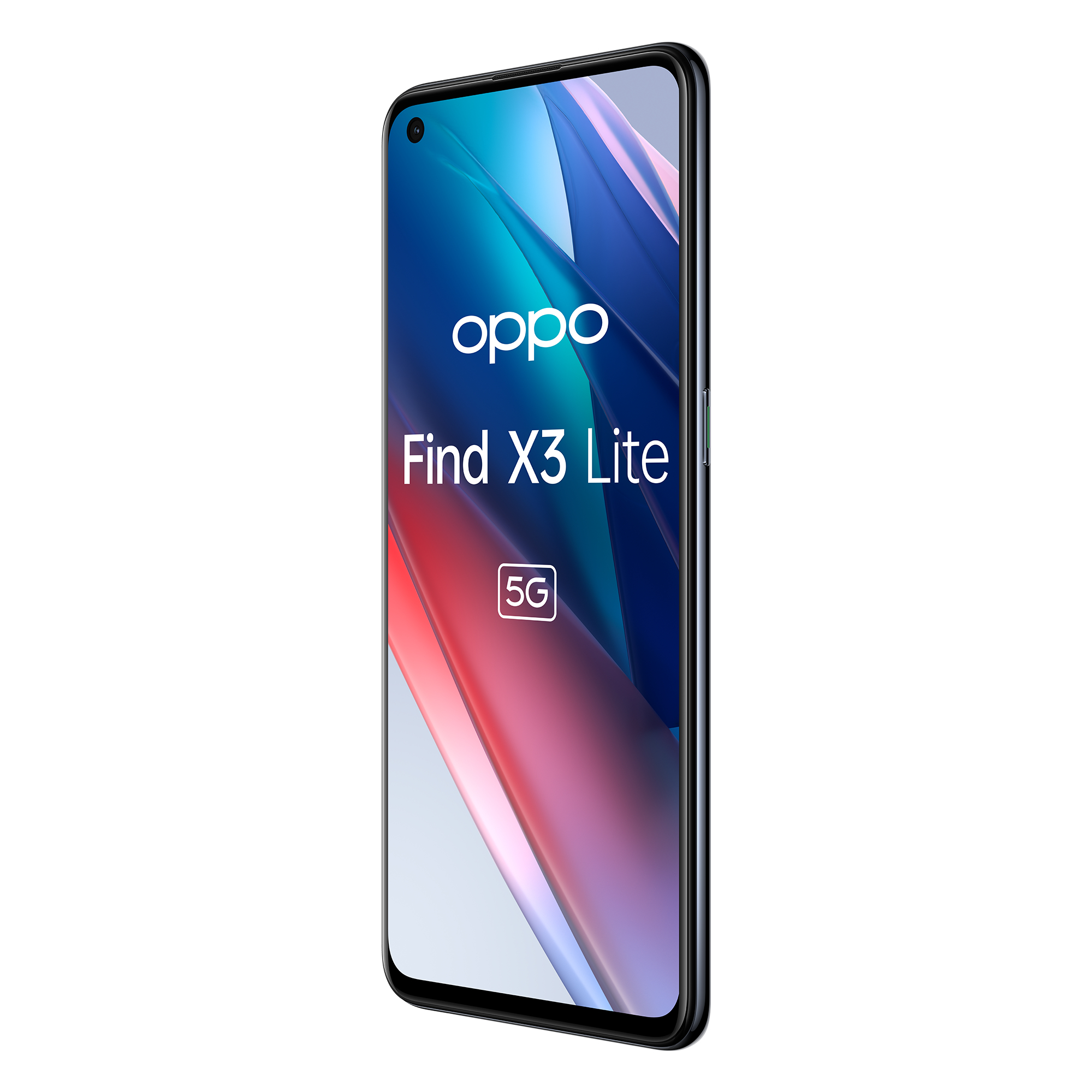 Smartfon Oppo Find X3 Lite. Czarny telefon z żywym ekranem. Obecne logo 5G.