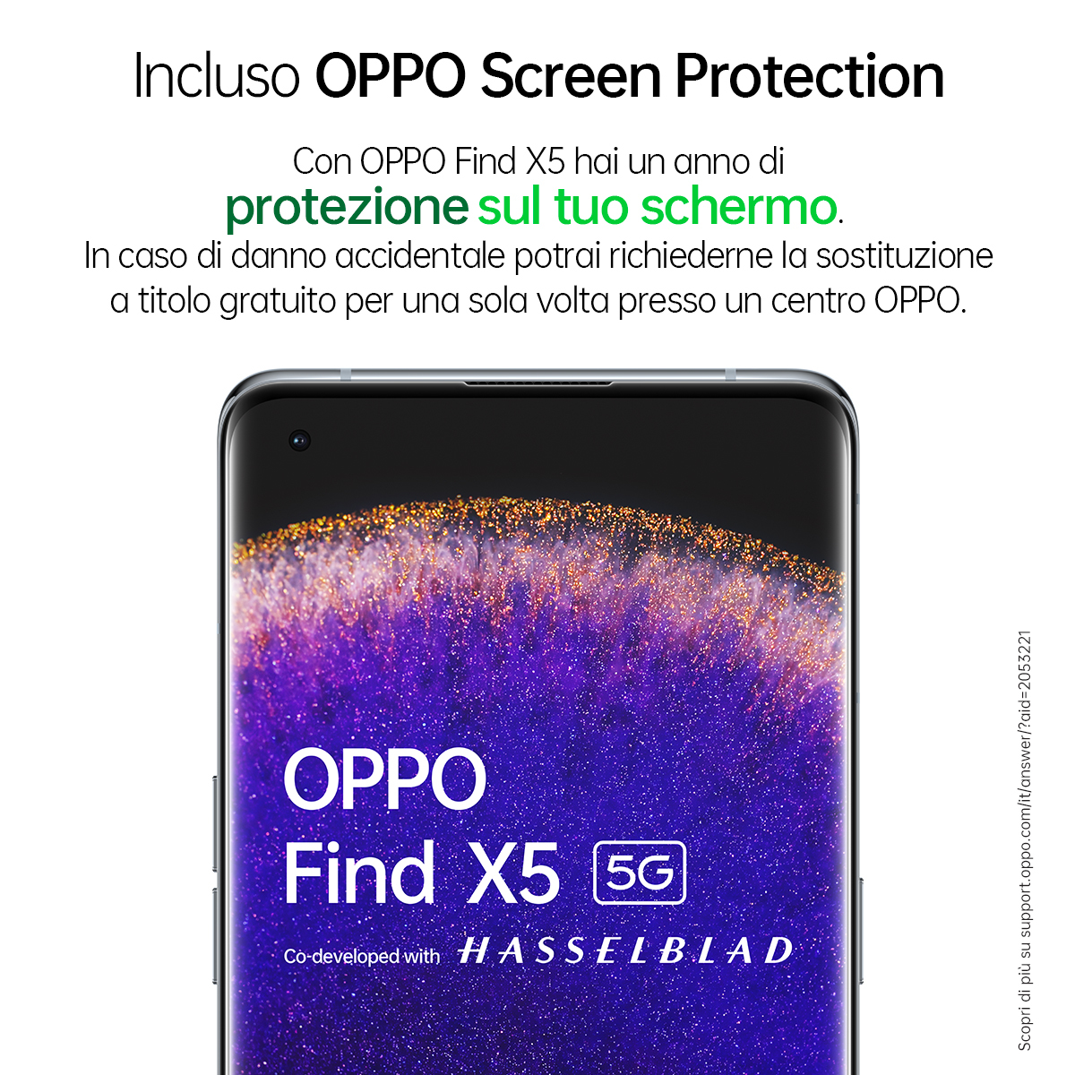 Een advertentie met tekst over Oppo's schermbescherming, met een telefoonscherm op de achtergrond.