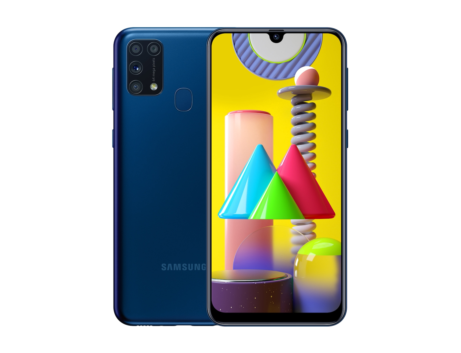Blaues Smartphone mit mehreren Kameras und farbenfrohem Bildschirm.