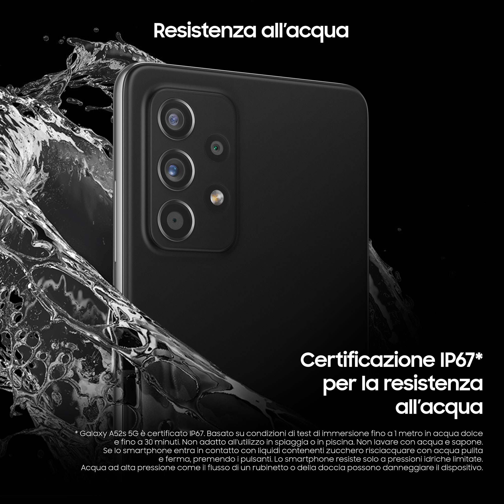 Retro di telefono nero in acqua con testo: certificato IP67, resistente all'acqua.