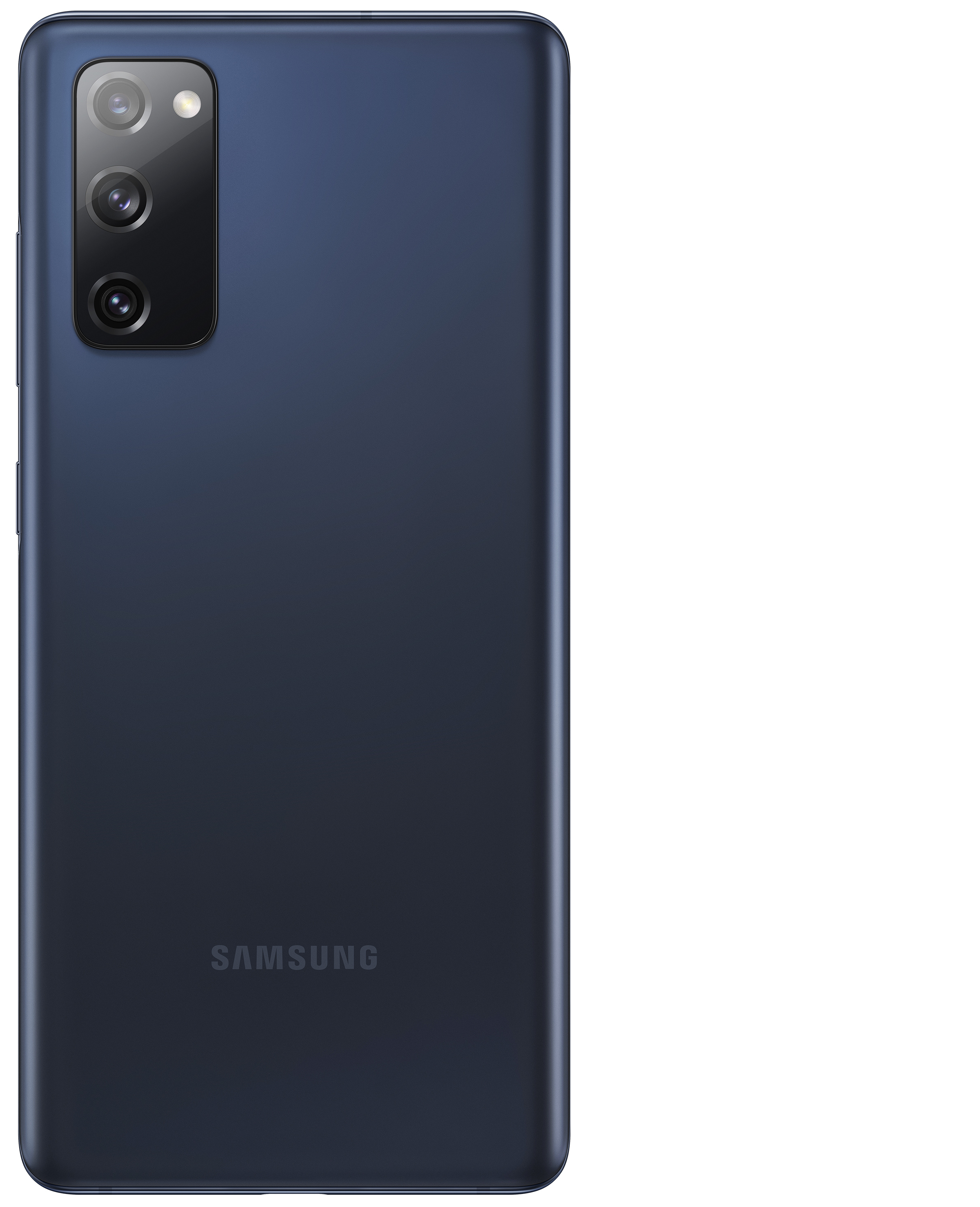 Tył ciemnoniebieskiego smartfona z zestawem aparatów i logo Samsung.