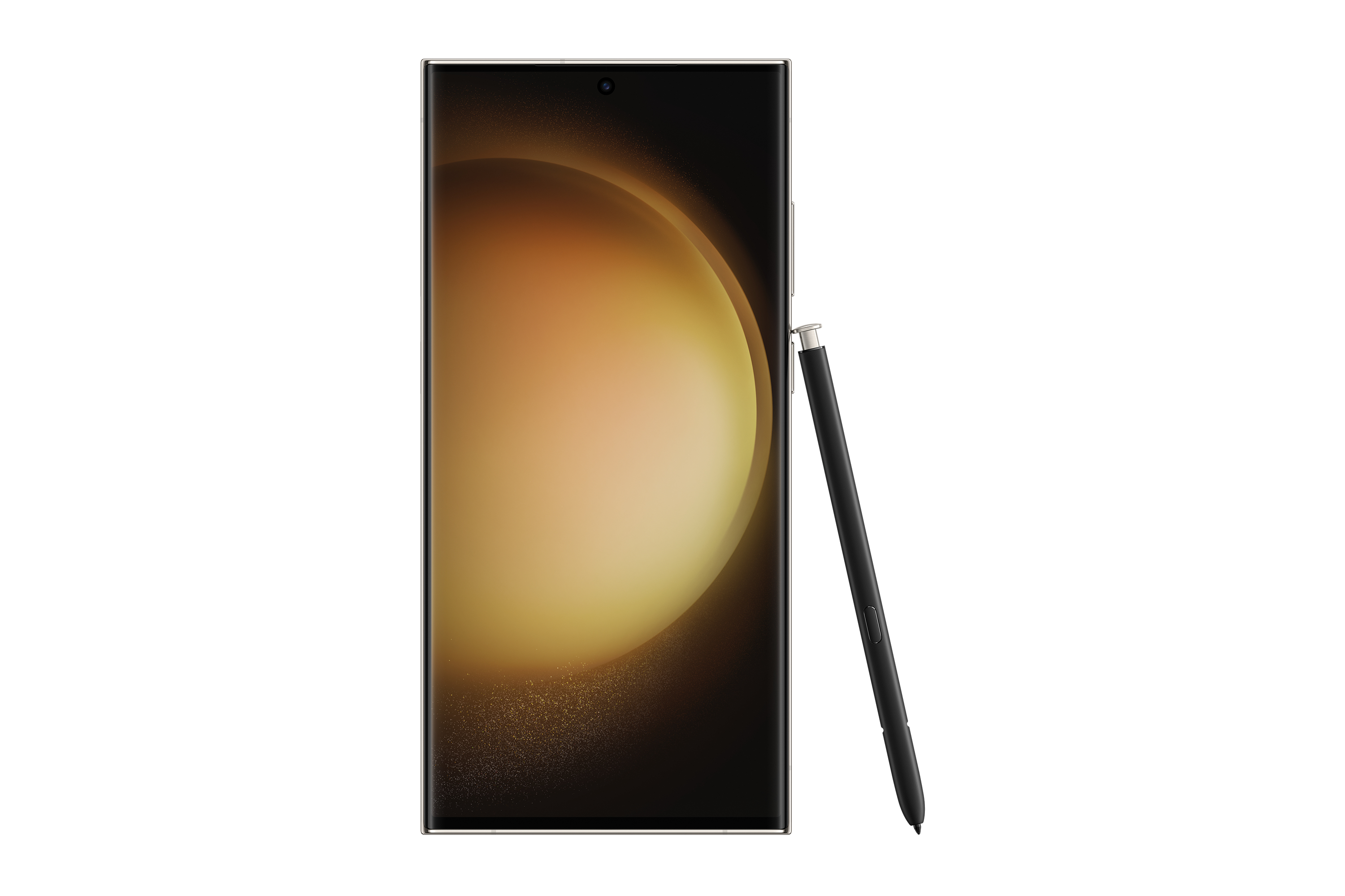 Zwarte smartphone met een stylus. Het scherm toont een verloop.