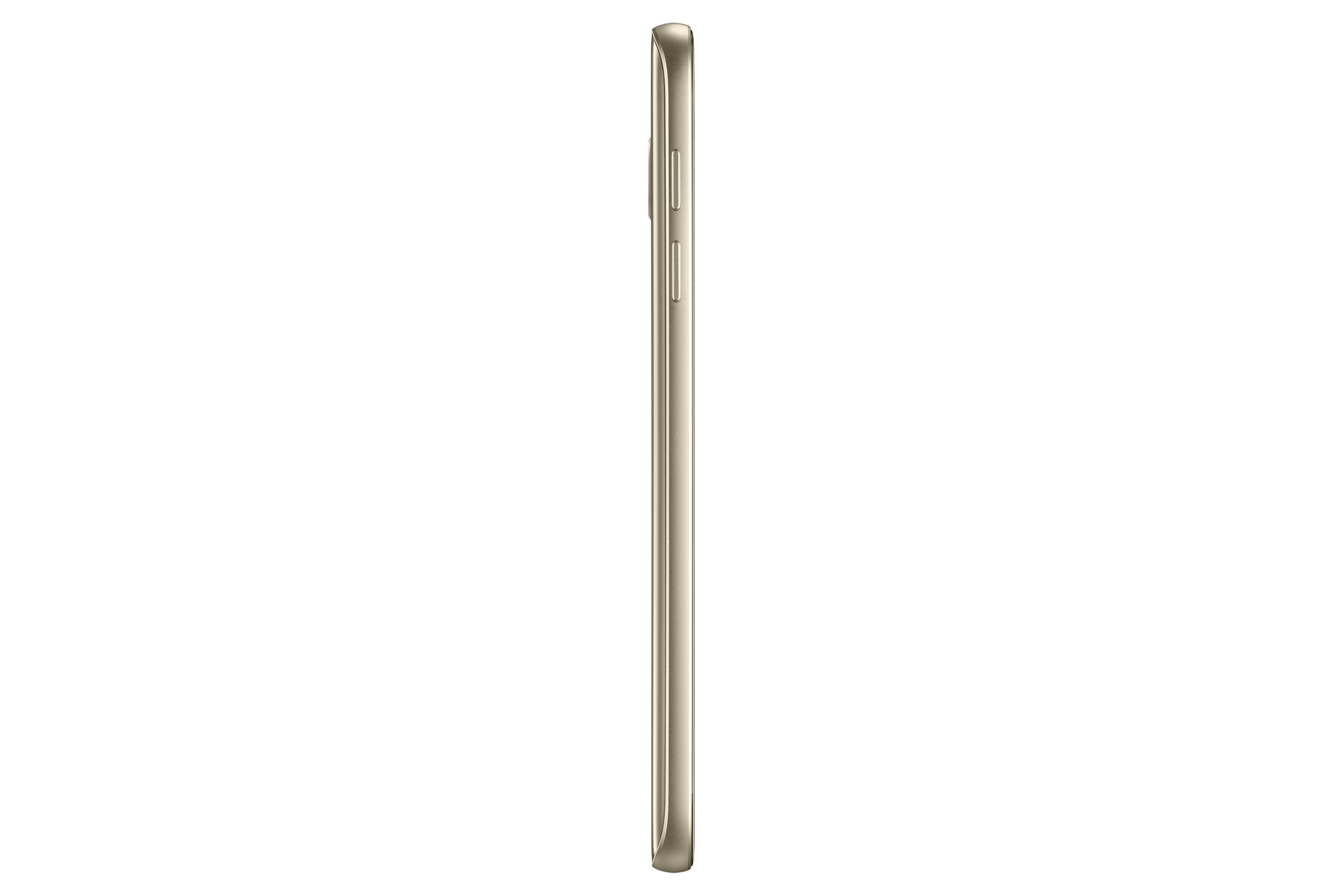 Gold-Telefon-Seitenansicht, schlankes Design. Tasten an der Seite sichtbar.