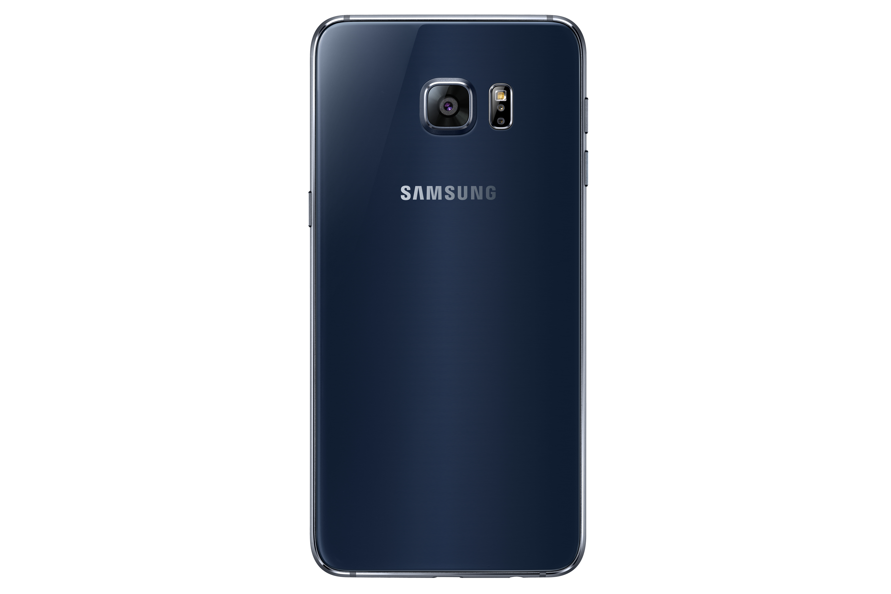 Vista posteriore di un telefono Samsung blu navy, che mostra la fotocamera e il marchio Samsung.