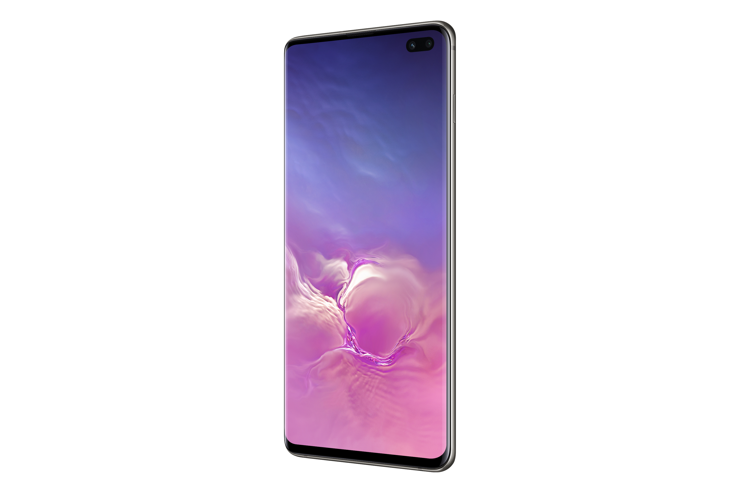 Smartphone angolato, che mostra uno schermo con una sfumatura blu e viola. La cornice è verde.