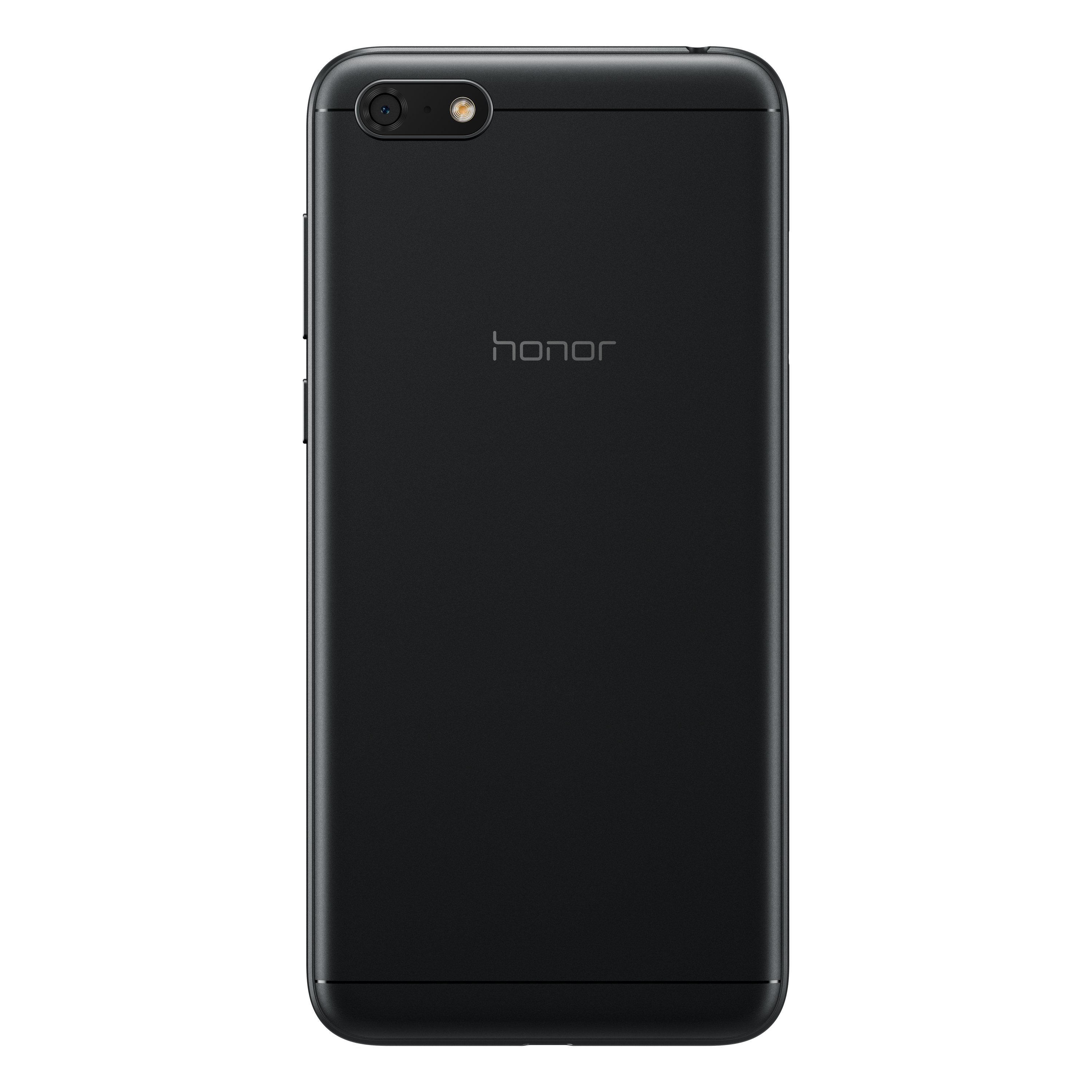 Schwarze Honor-Telefonrückseite. Zeigt die Kamera, das Honor-Logo und das saubere, matte Finish des Telefons.