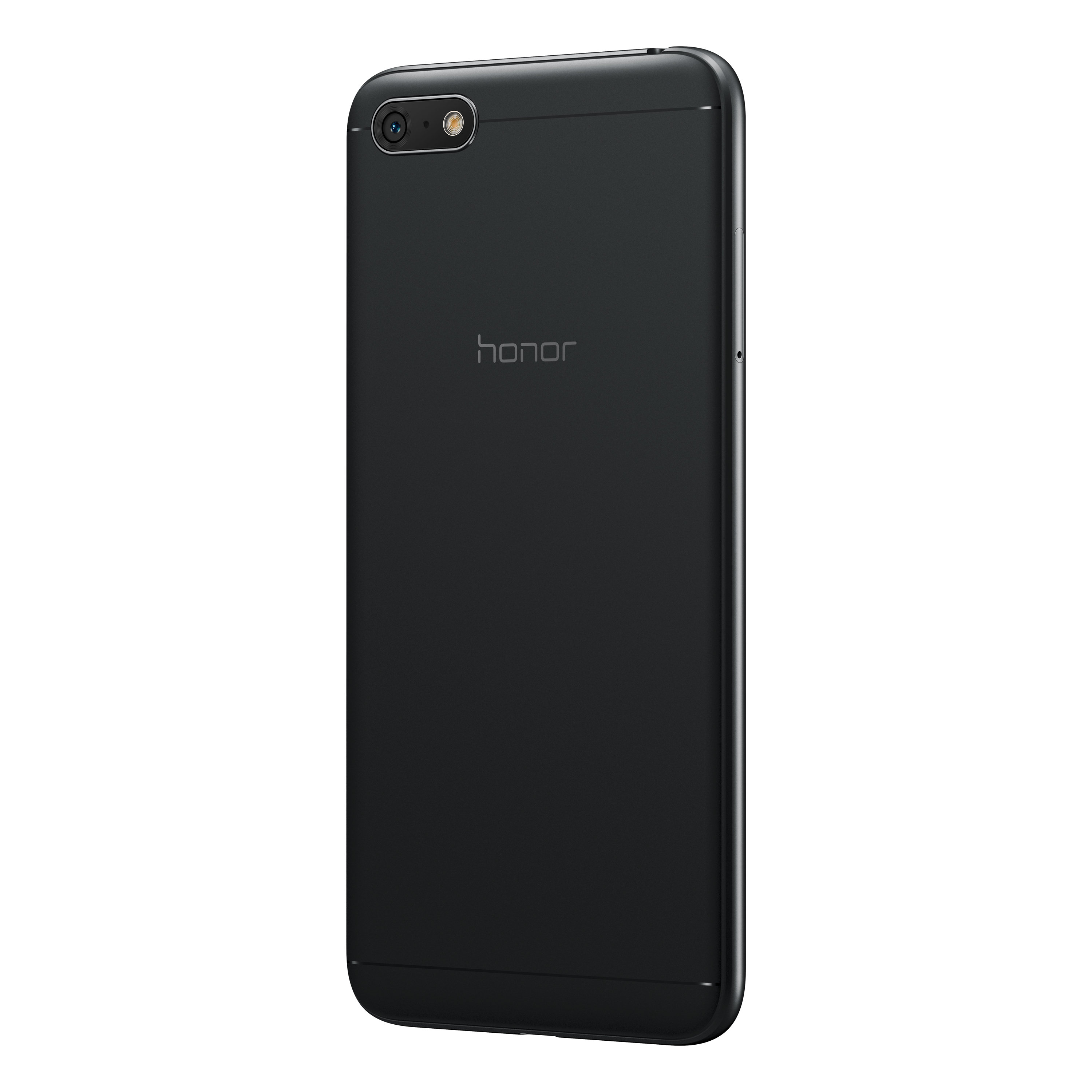 Schwarze Honor Smartphone-Rückseite. Einzelne Kamera und Logo sichtbar.