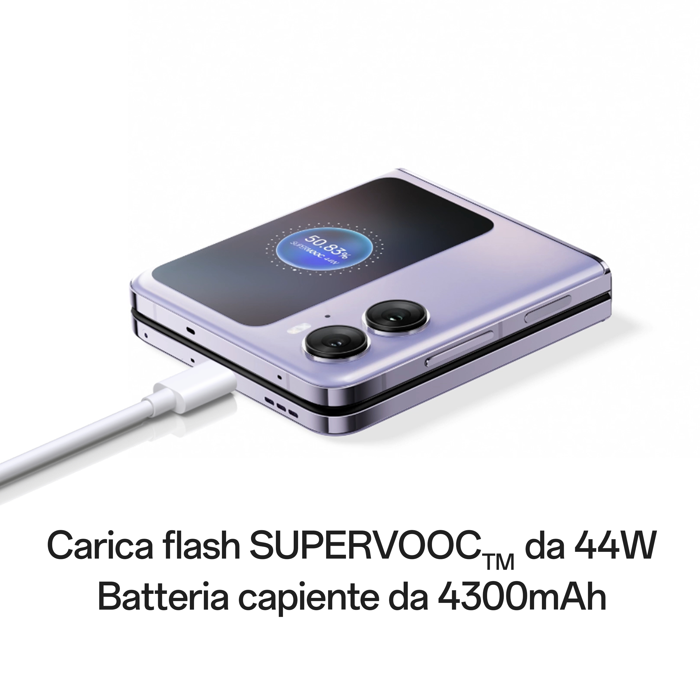 Składany telefon w trakcie ładowania. Ekran pokazuje 50,85% naładowania.