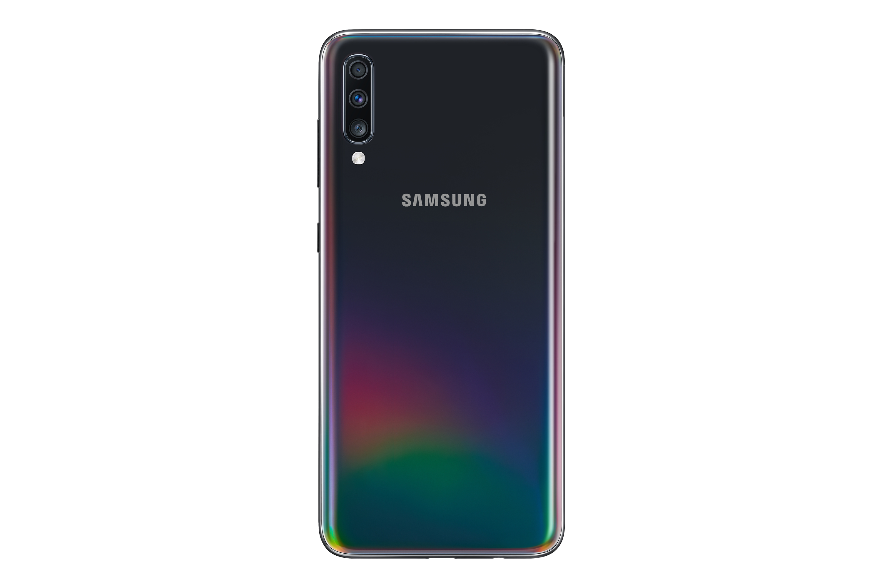 Uno smartphone nero con tre fotocamere sul retro.