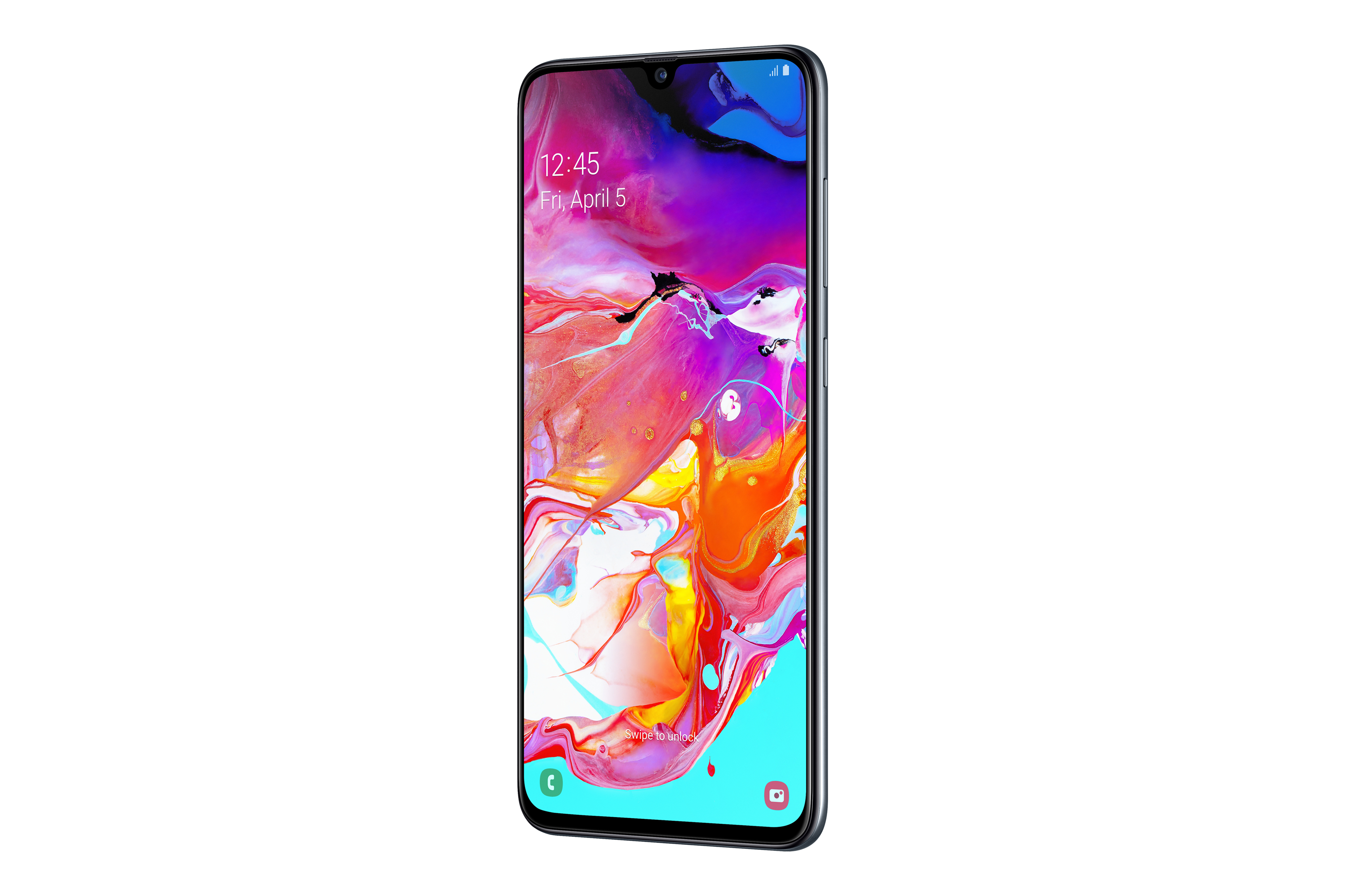 Uno smartphone che mostra un'immagine d'arte astratta colorata sul suo schermo.