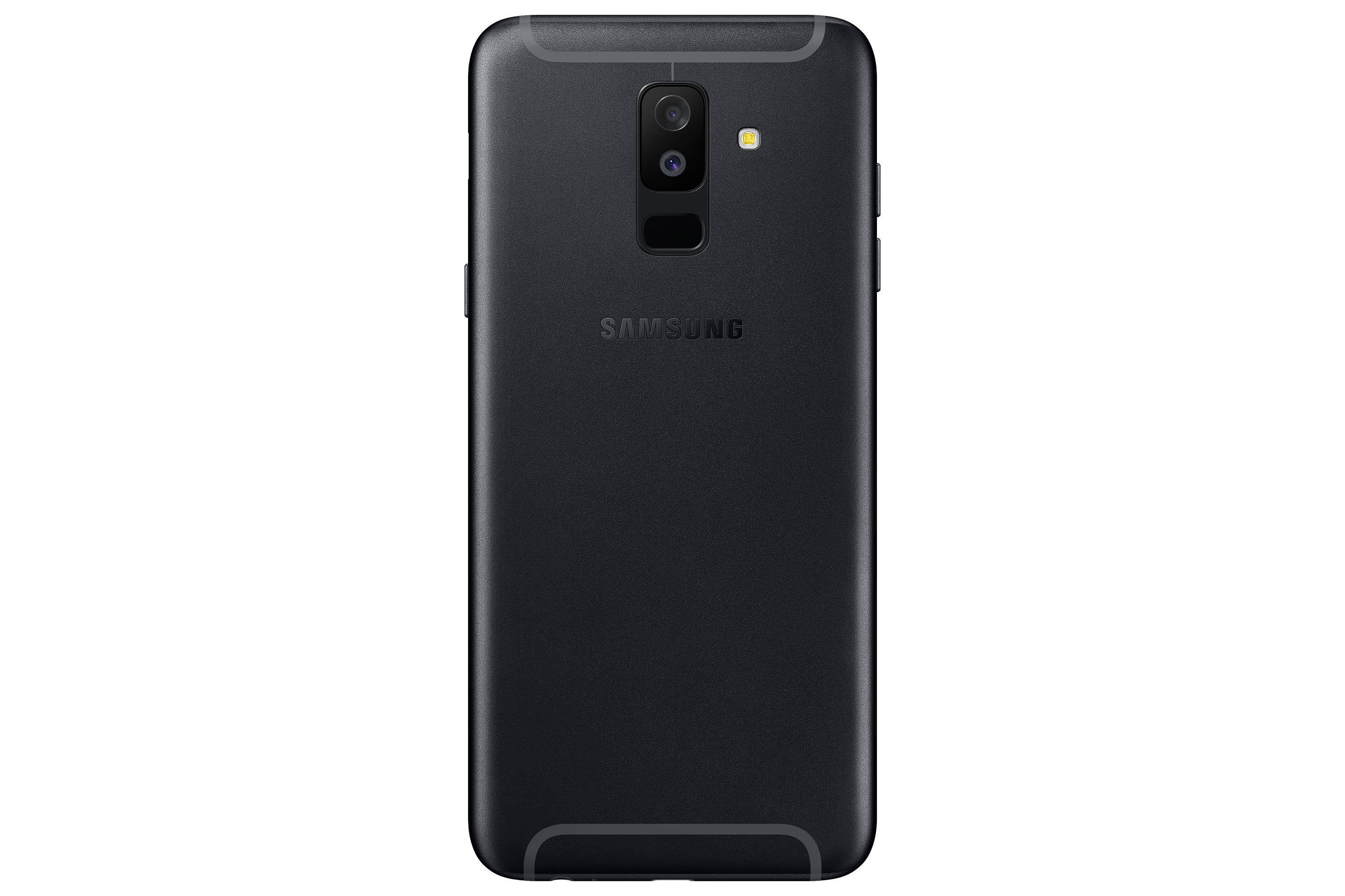 Schwarze Smartphone-Rückseite. Eine einzelne Kamera und ein Blitz sind mittig oben.