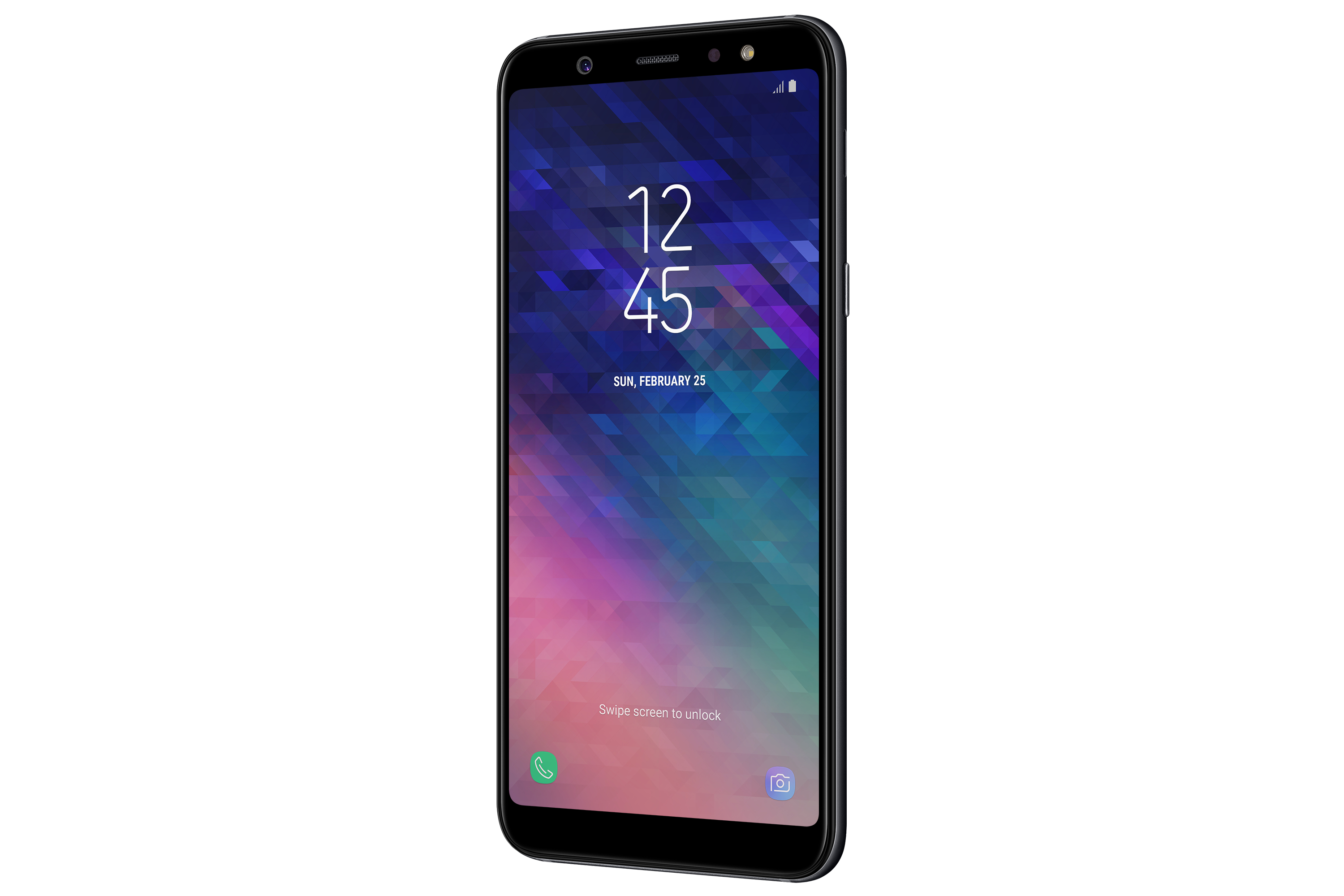 Schwarzes Smartphone auf weißem Hintergrund mit Muster.