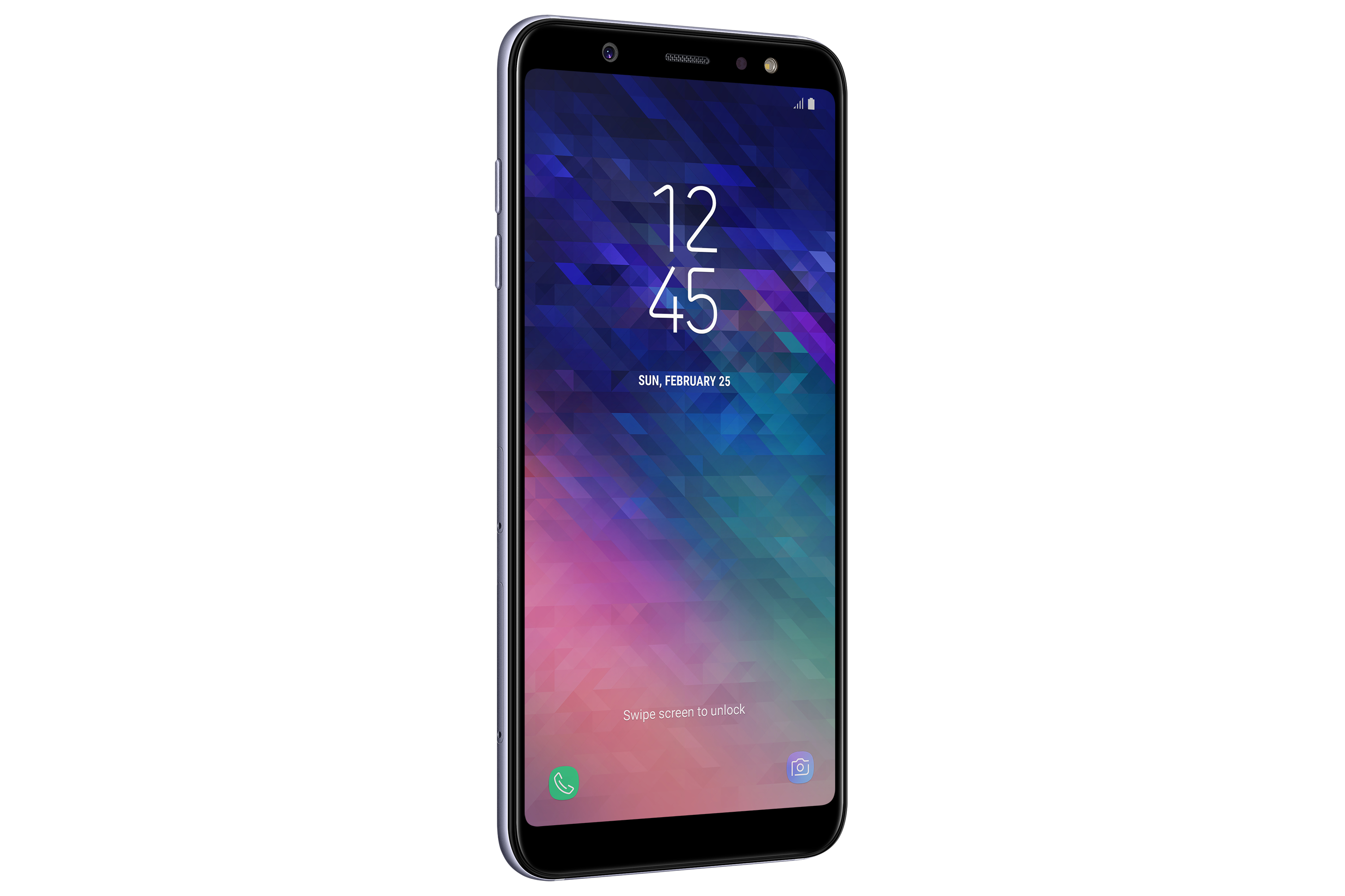 Smartphone con cornice blu, che mostra ora e data.