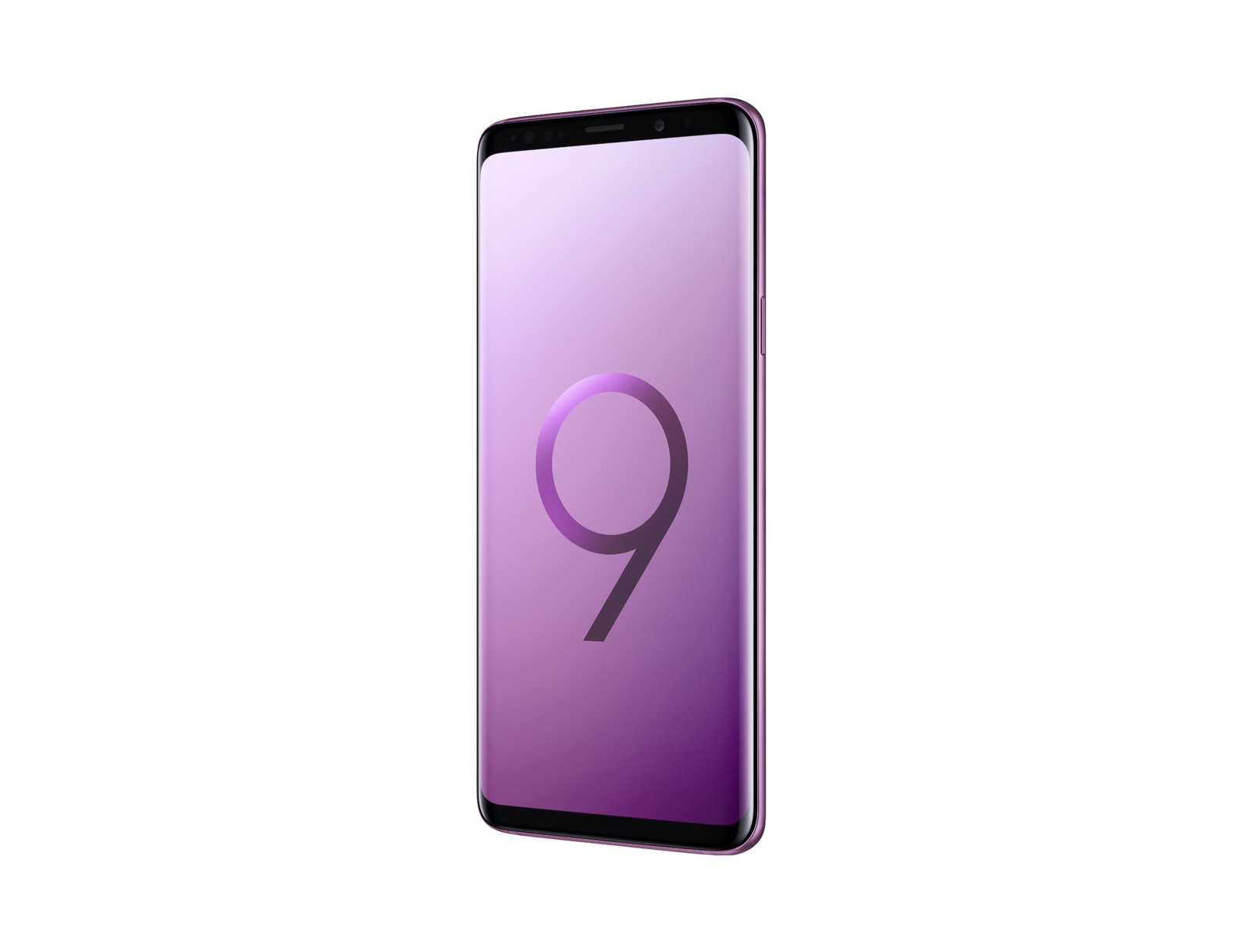 Ein lila Smartphone mit einer großen Zahl 9 auf dem Bildschirm auf weißem Hintergrund.