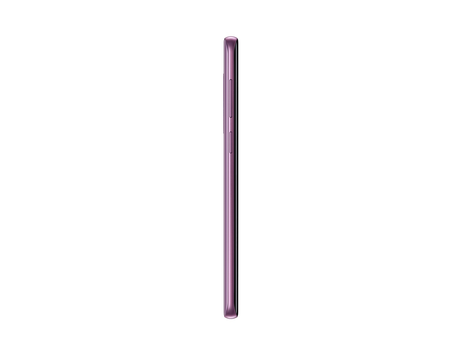Eine Seitenansicht eines lila Smartphones.