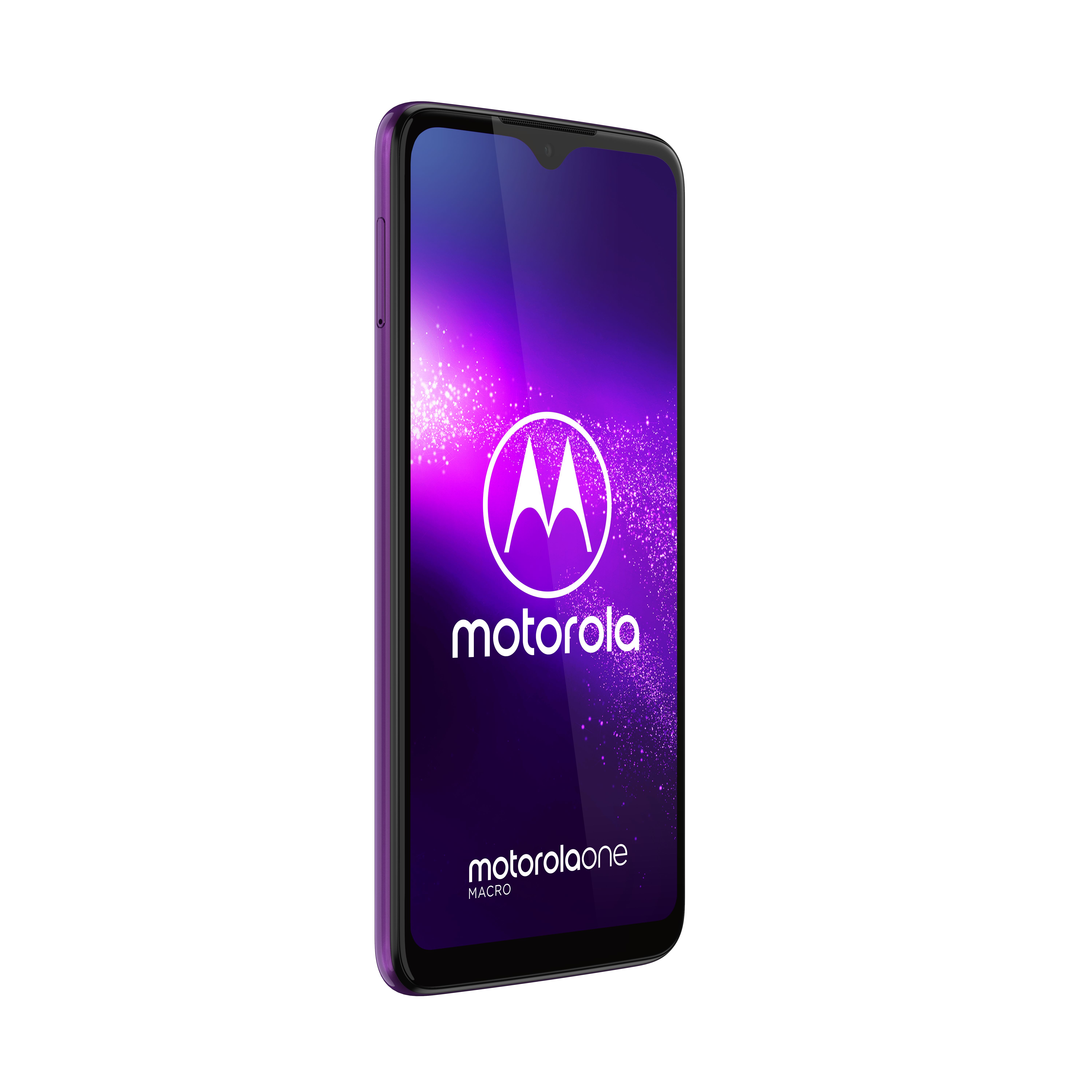 Lila Motorola Telefonbildschirm. Motorola-Logo und Text werden angezeigt.