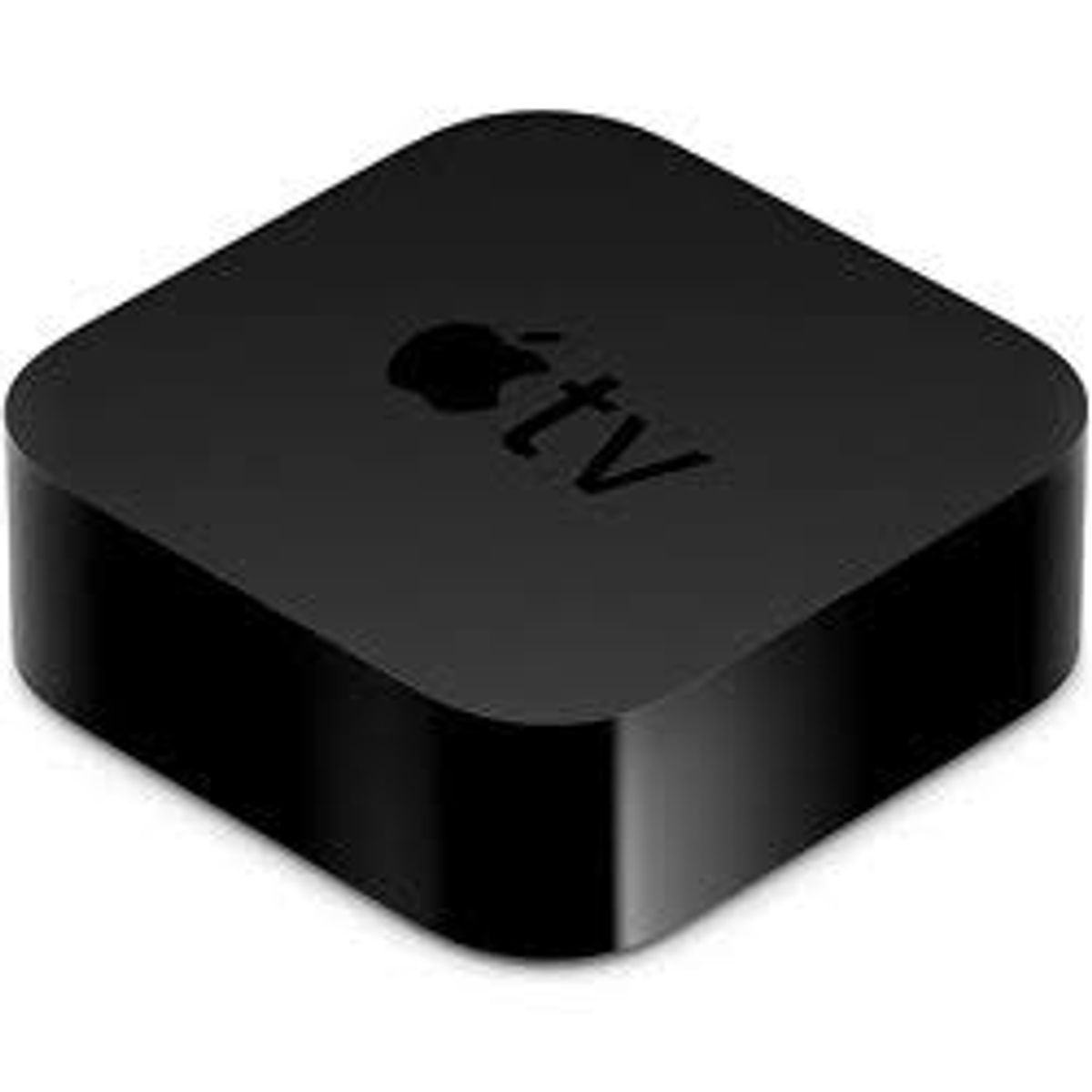 Ein schwarzes Apple TV-Gerät. Das Apple-Logo und 'tv' sind oben sichtbar.