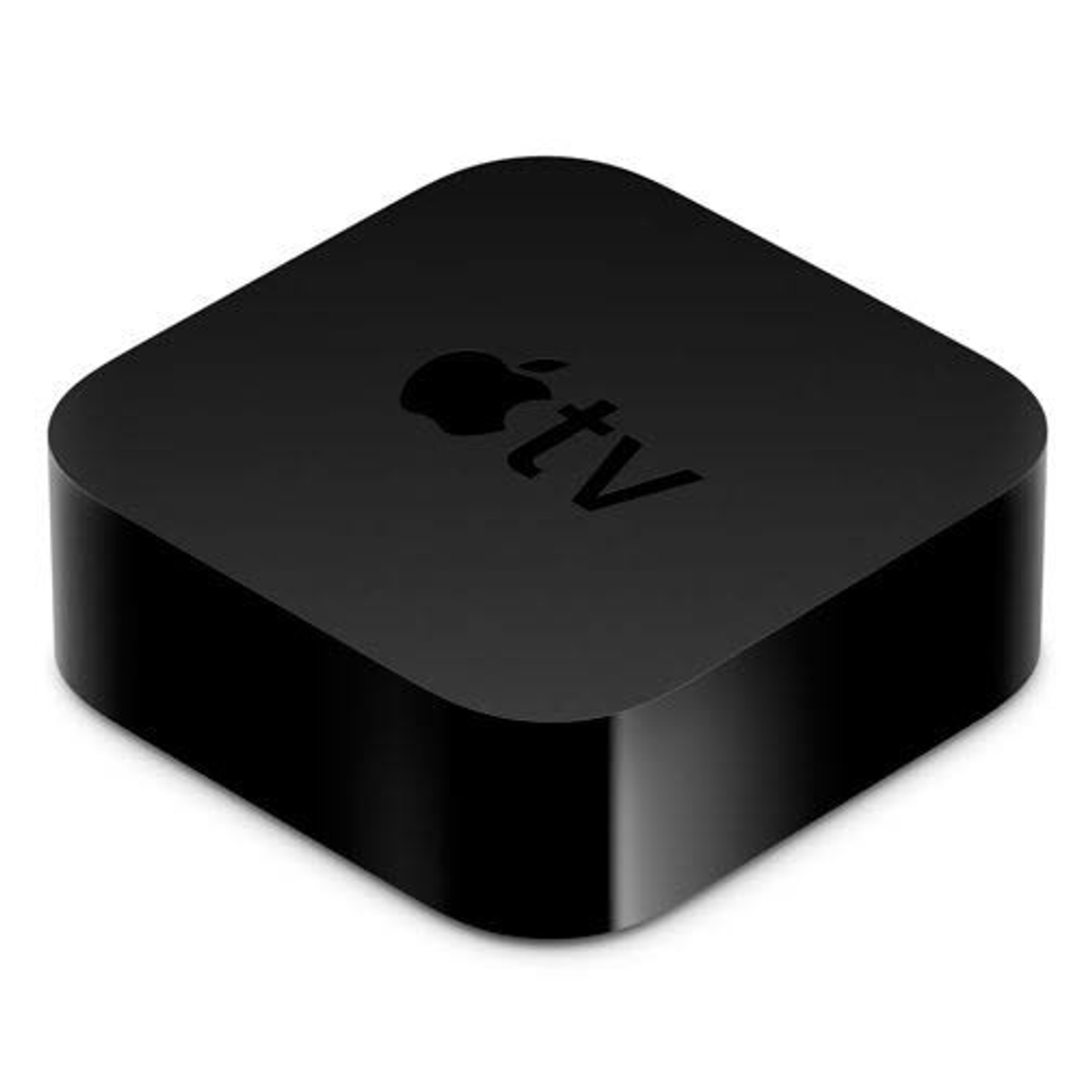 Caja negra de Apple TV con el logotipo de Apple y la palabra 'tv' en la parte superior, aislada.