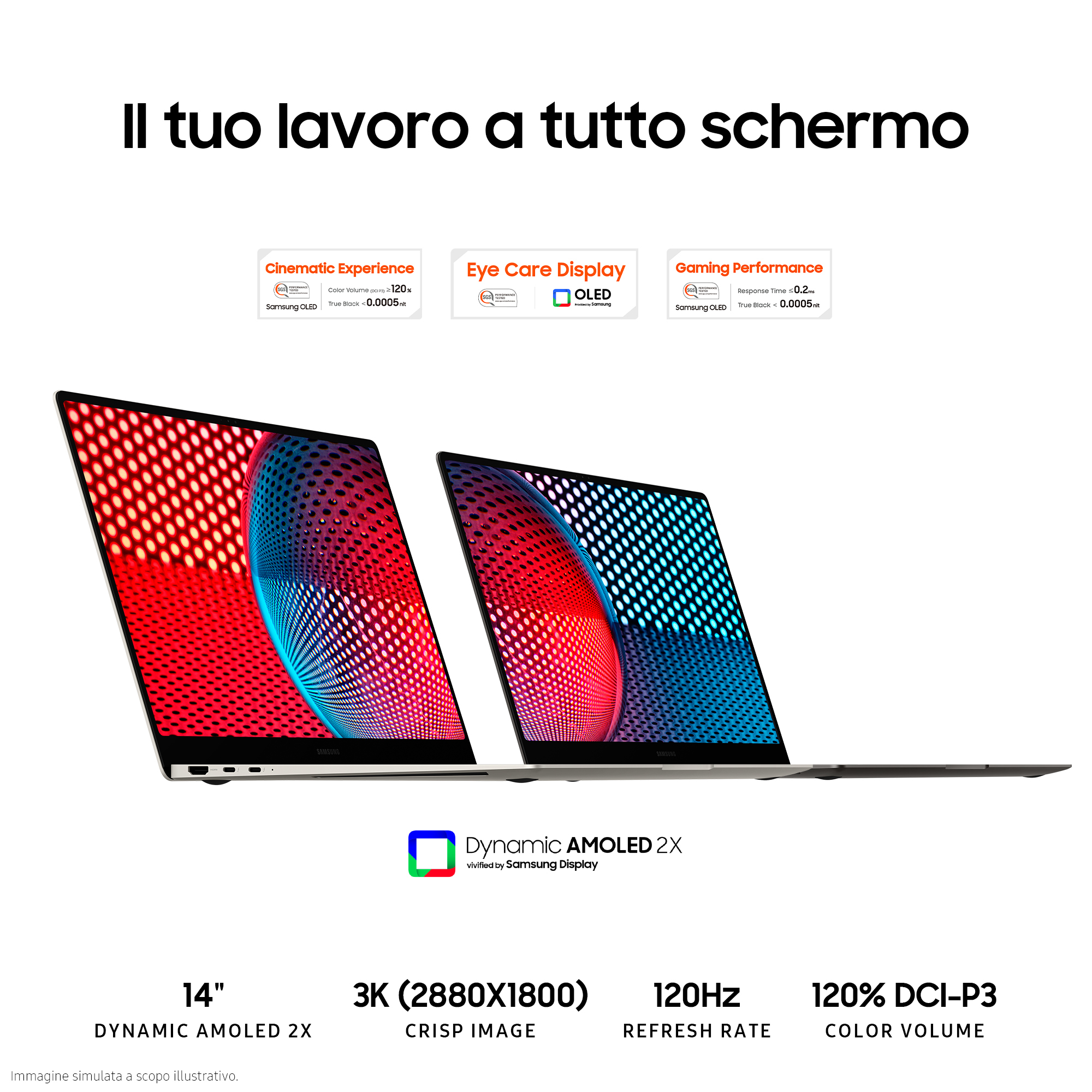Due laptop con schermi aperti. Testo e grafica sugli schermi.