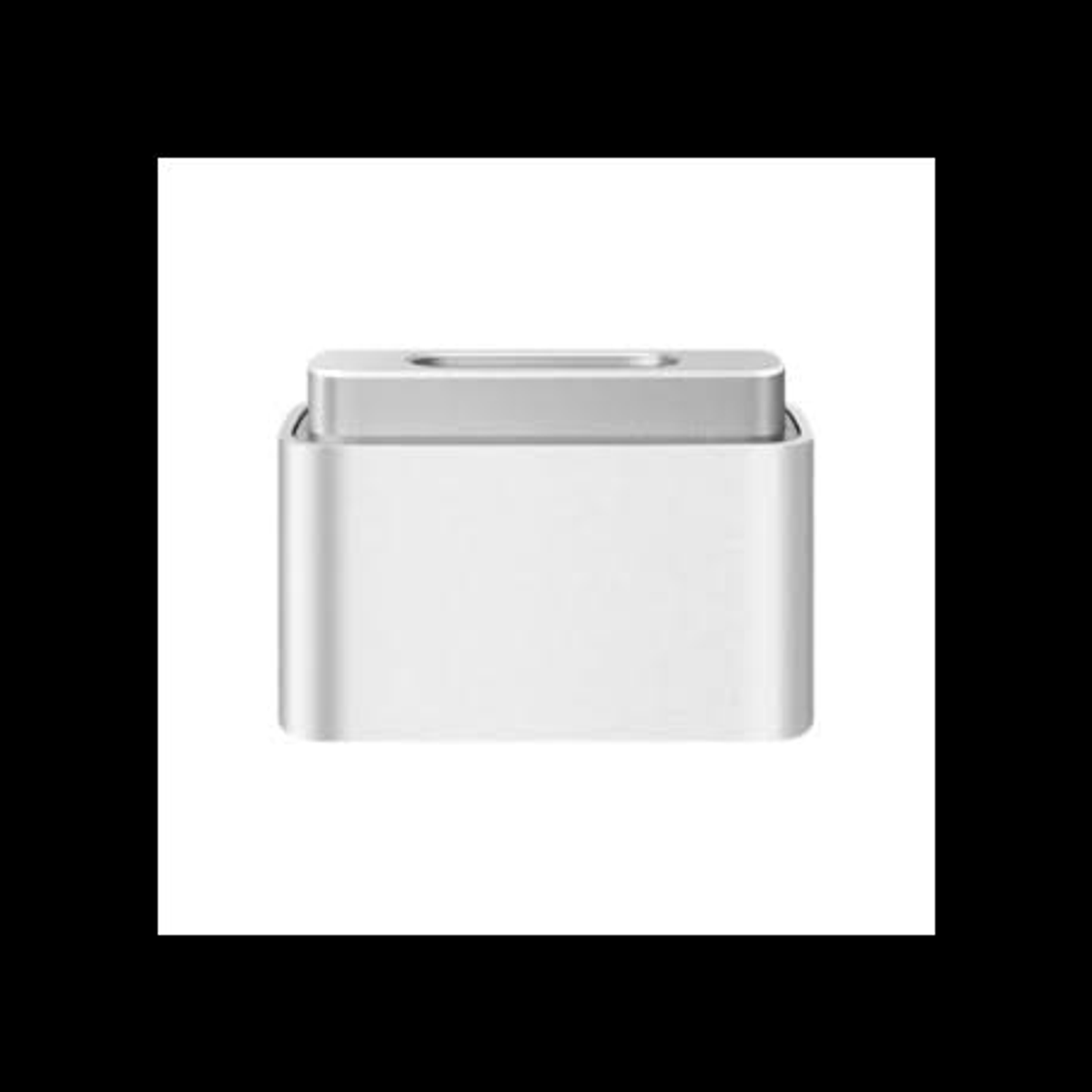 Chargeur Apple blanc sur fond noir.