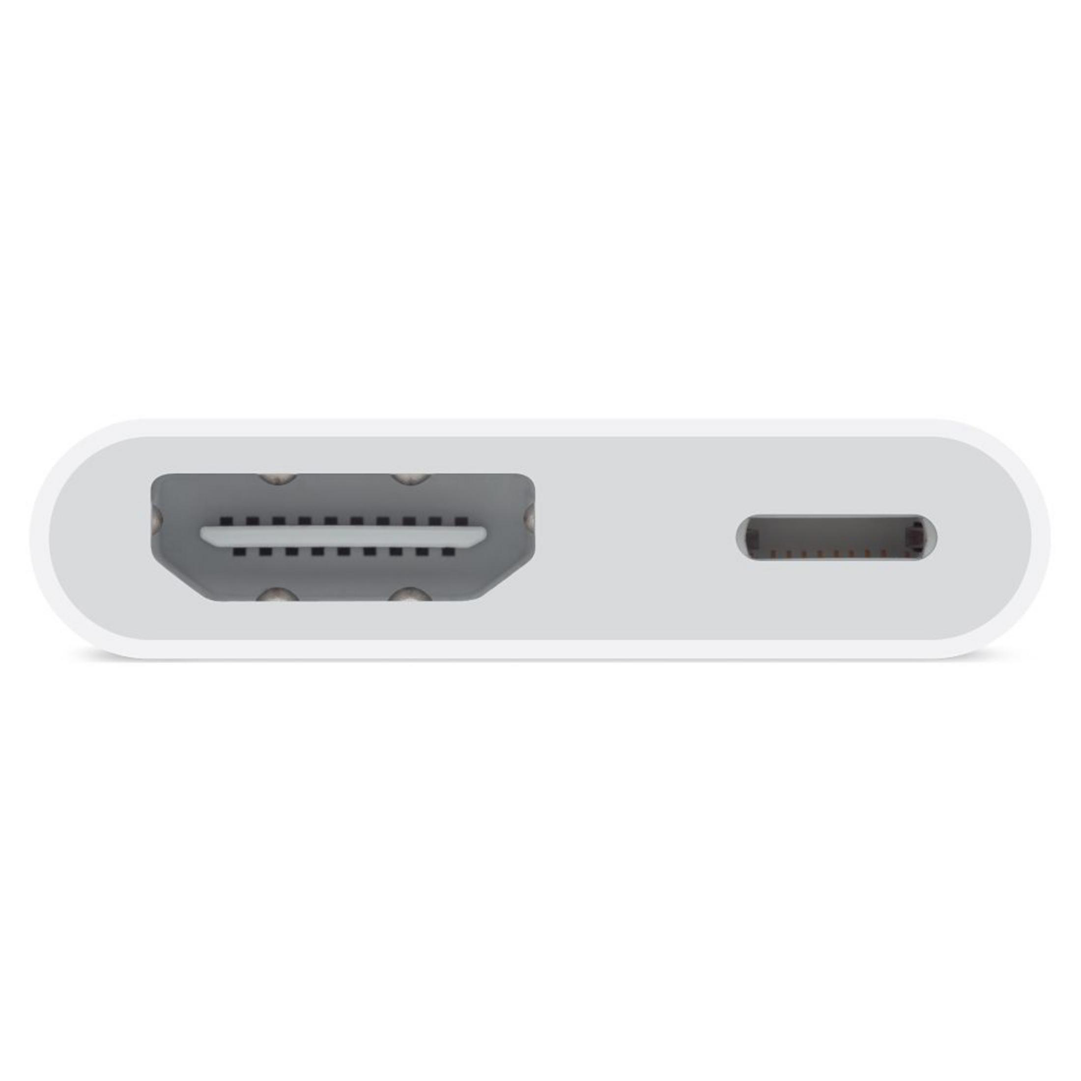 Weißer HDMI-Adapter mit HDMI- und USB-C-Anschlüssen.