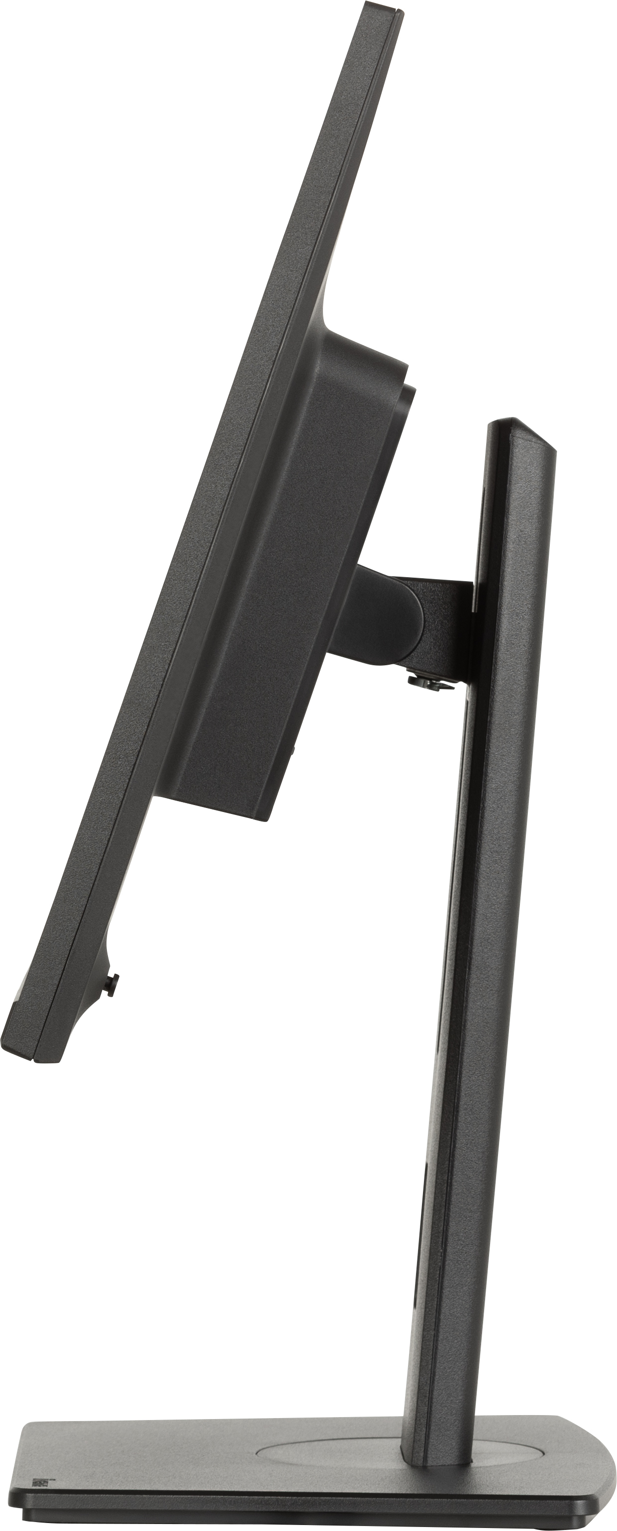 Czarny monitor komputera z boku, na stojaku.