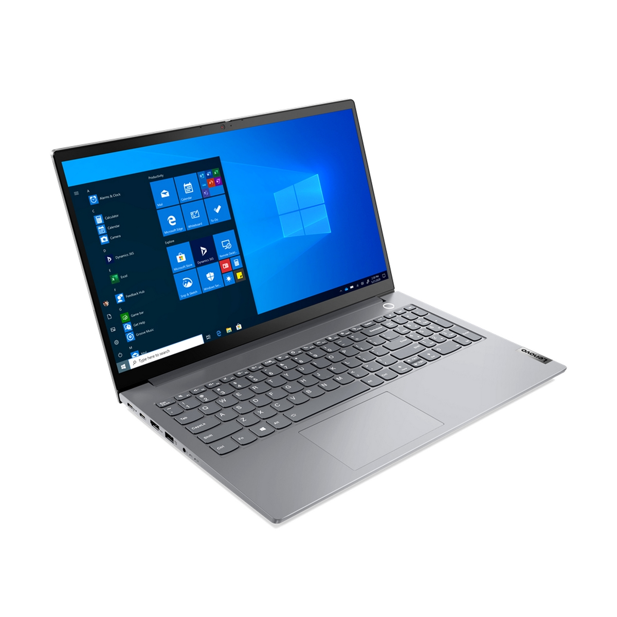 Laptop argentato aperto su sfondo bianco, mostra una schermata di Windows.
