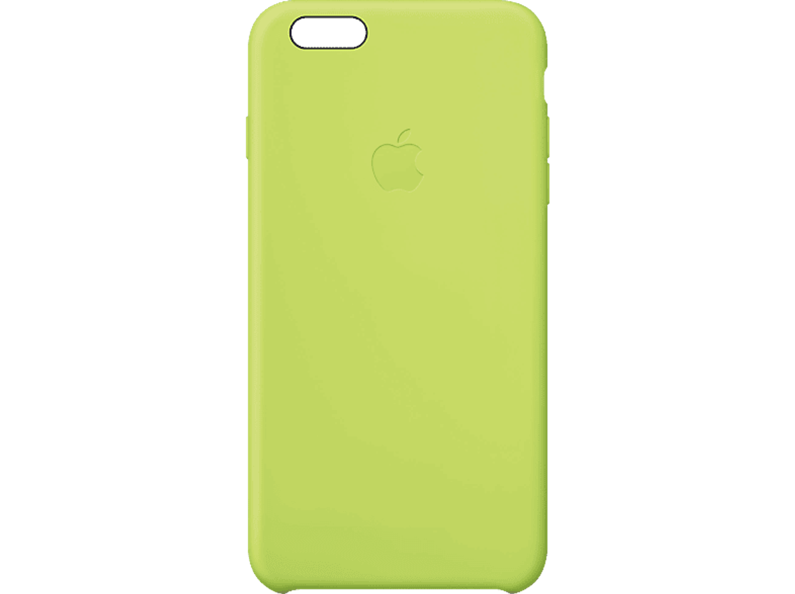 Custodia per iPhone verde chiaro con il logo Apple centrato su sfondo nero.