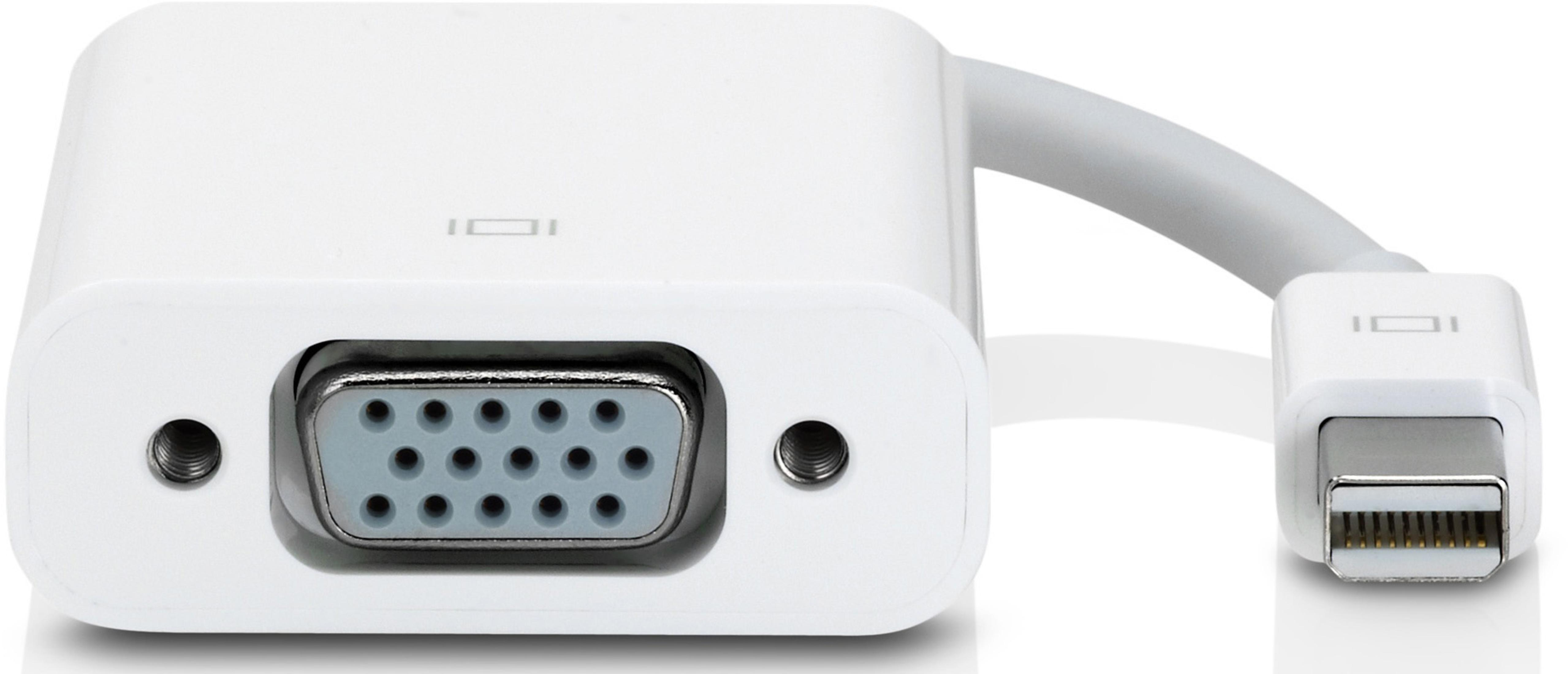 Adattatore bianco con connettore VGA e connettore mini DisplayPort.