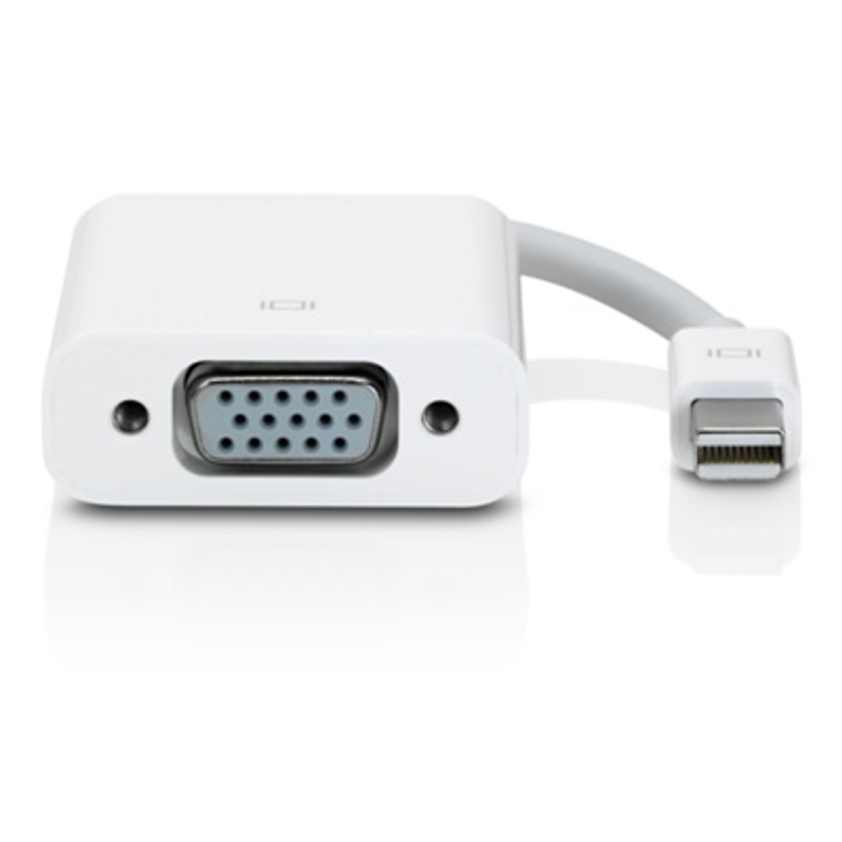 Un adattatore bianco con una porta VGA e una porta Thunderbolt.