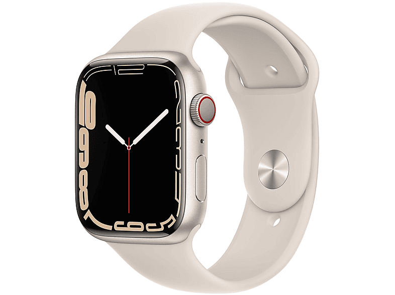 APPLE S7 GPS+CEL 45 STARLIGHT ALU STARLIGHTSPO Smartwatch Aluminium Fluorelastomer, 140 - 220 mm, Armband: Polarstern, Gehäuse: Polarstern