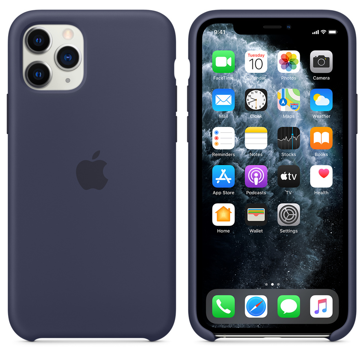 Een smartphone in een blauwe hoes, met het scherm van de telefoon met app-pictogrammen en een datum.