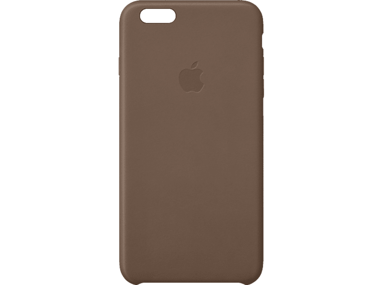 Una custodia per telefono marrone con il logo Apple su sfondo nero.