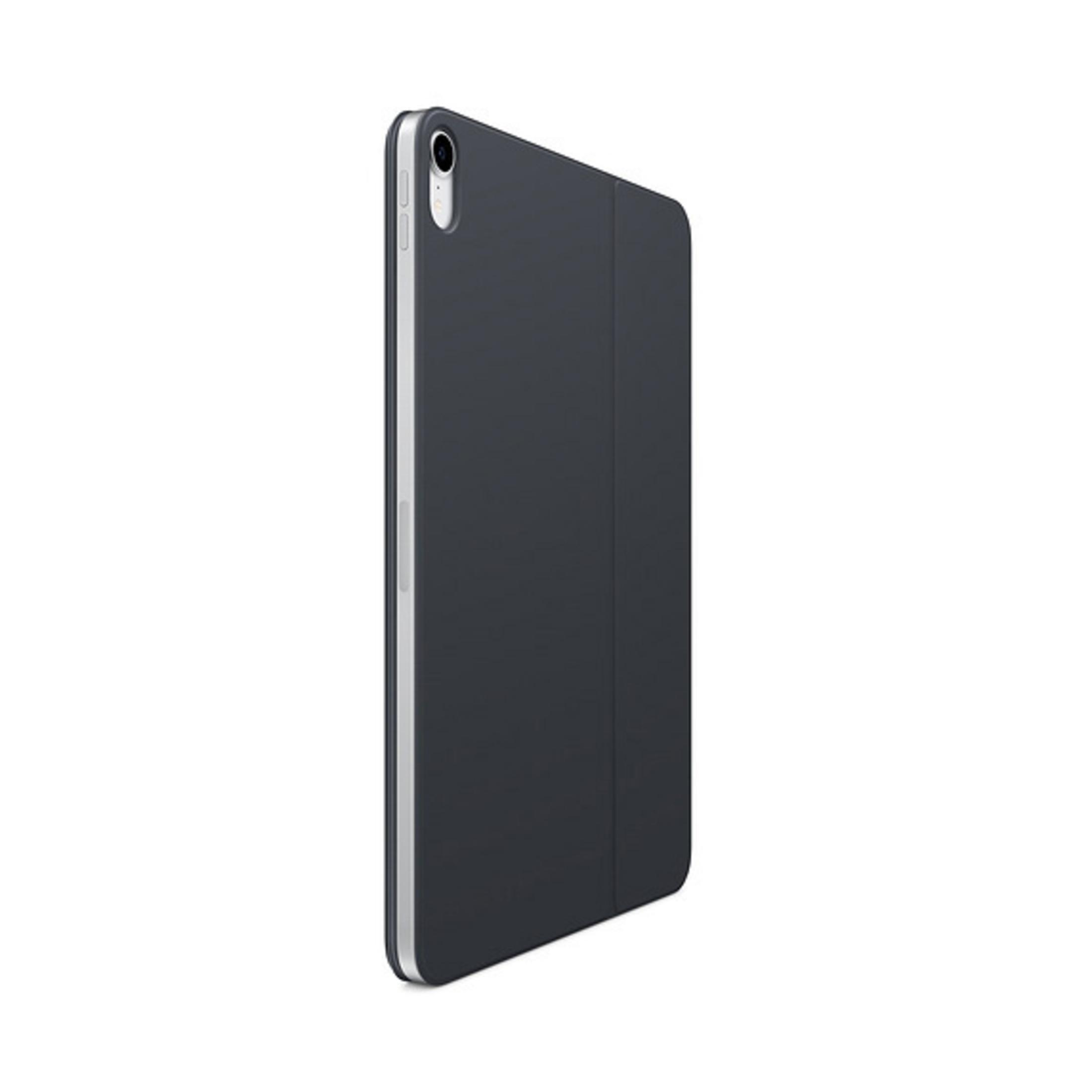 Ein dunkles Tablet mit einer grauen Hülle, das aufrecht steht.