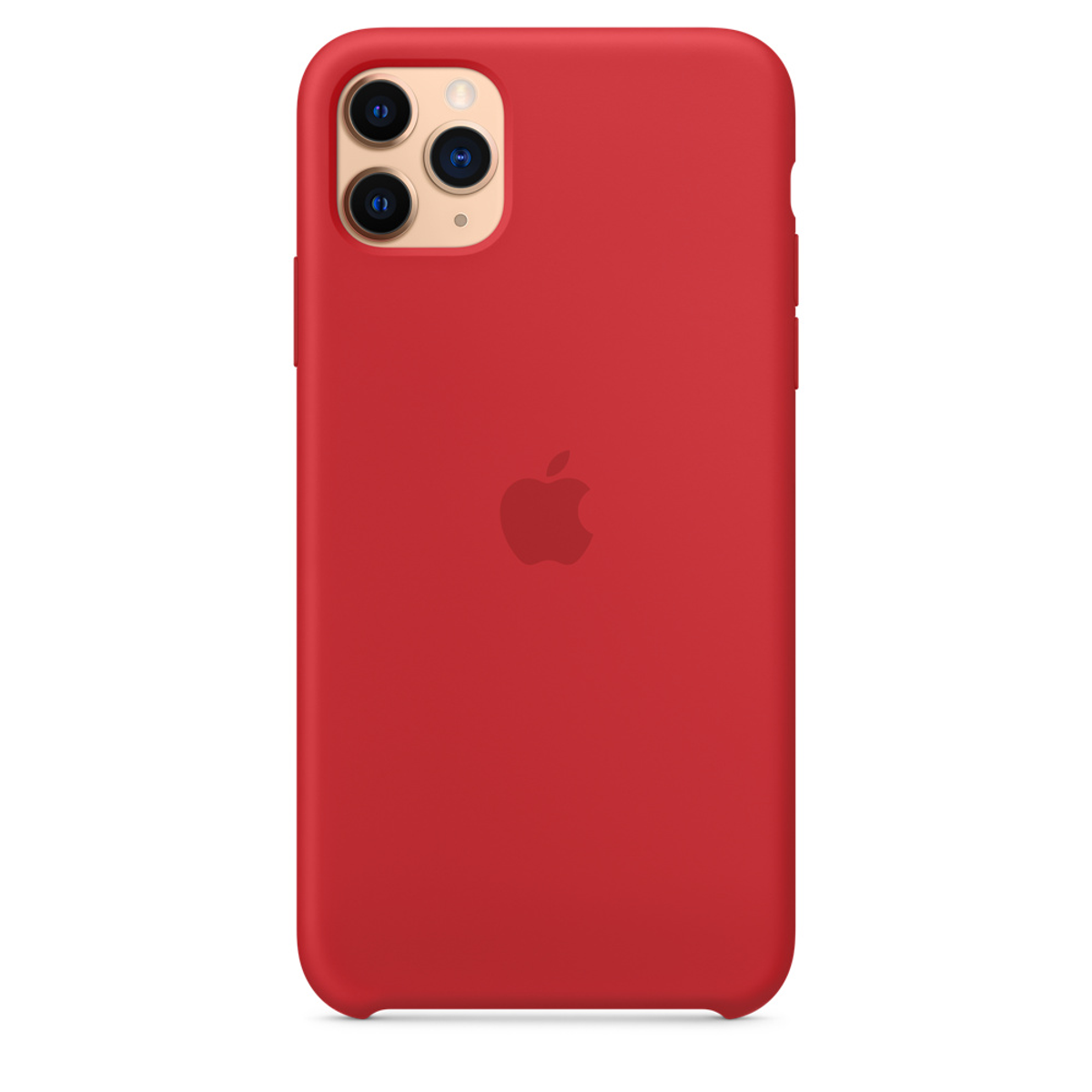 iPhone rouge avec un étui rouge. Le logo Apple est centré au dos.
