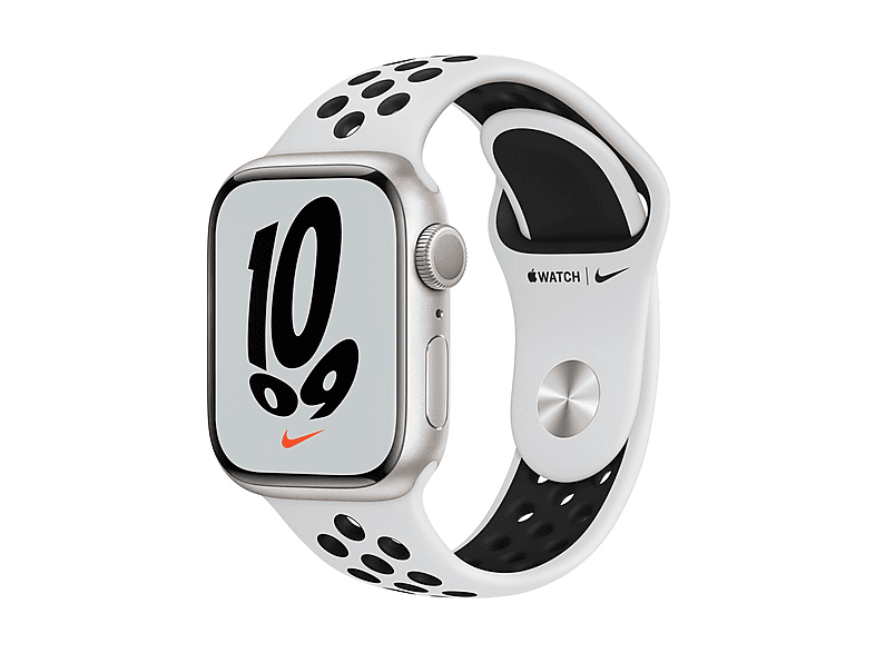 APPLE S7NIKE GPS 41 STARLIGHT ALU BLK SPO Smartwatch Glas Fluorelastomer, 130 - 200 mm, Armband: Pure Platinum/Schwarz, Gehäuse: Polarstern