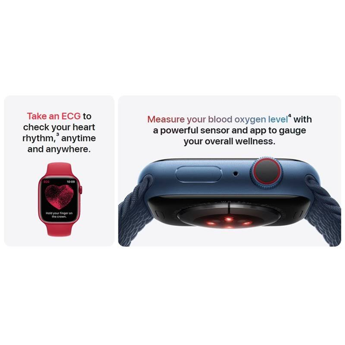 Apple Watch mit rotem Armband und EKG-Anzeige. Seite mit roter Taste.