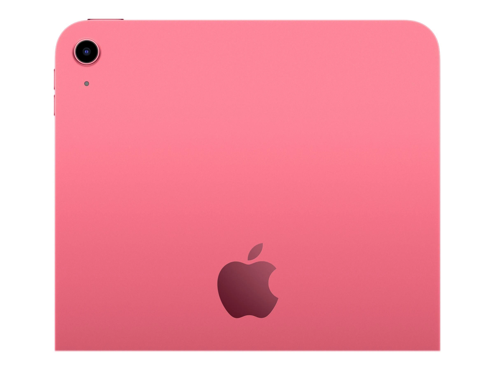 Retro di un tablet rosa con il logo Apple. Obiettivo singolo visibile.