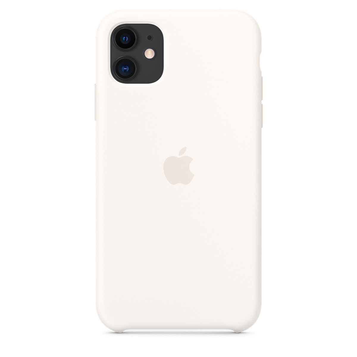 Une coque d'iPhone blanche avec le logo Apple. C'est un design simple et uni avec des coins arrondis.